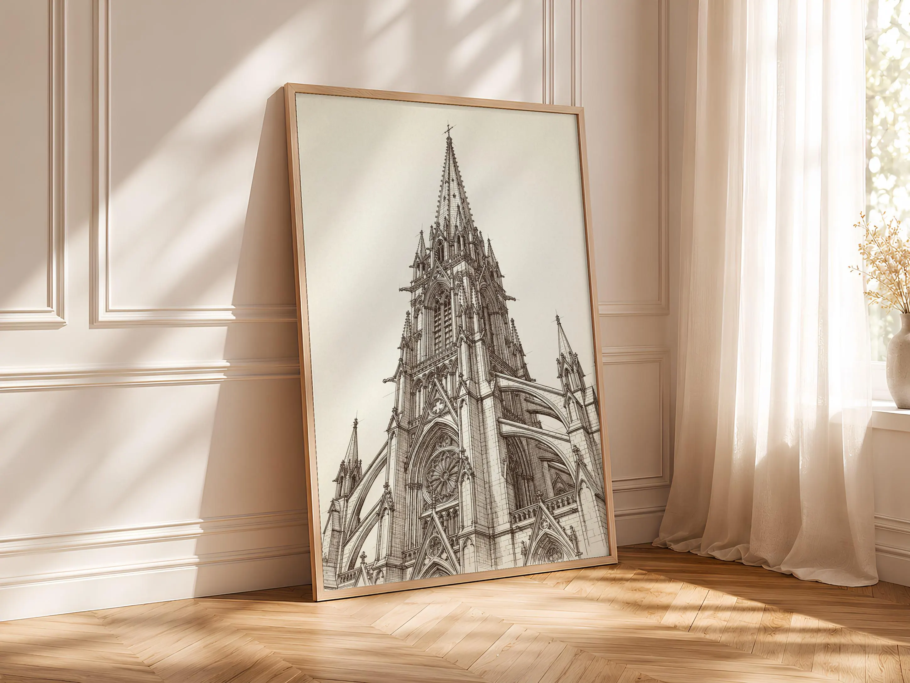Cathedral Spire Line Art Print, Architectural Ink Sketch, Gothic Poster, Office Decor, Housewarming Gift – Calm Wall Art by Artsify thumbnail 4