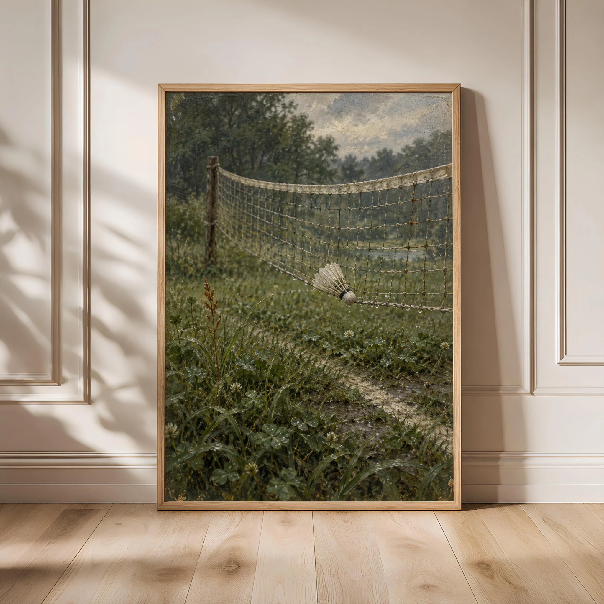 Badminton Wall Art, Rainy Vintage Sport Oil Painting, Cottage Game Room Decor – Calm Wall Art by Artsify