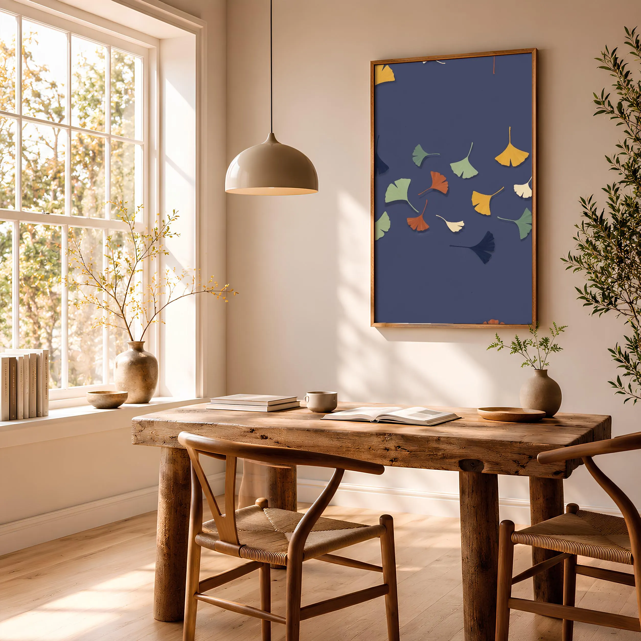 Ginkgo Leaf Art Print, Japanese Botanical Poster, Indigo Minimalist Wall Art, Zen Nature Decor, A1/A2/A3/A4, Housewarming Gift – Calm Wall Art by Artsify thumbnail 2