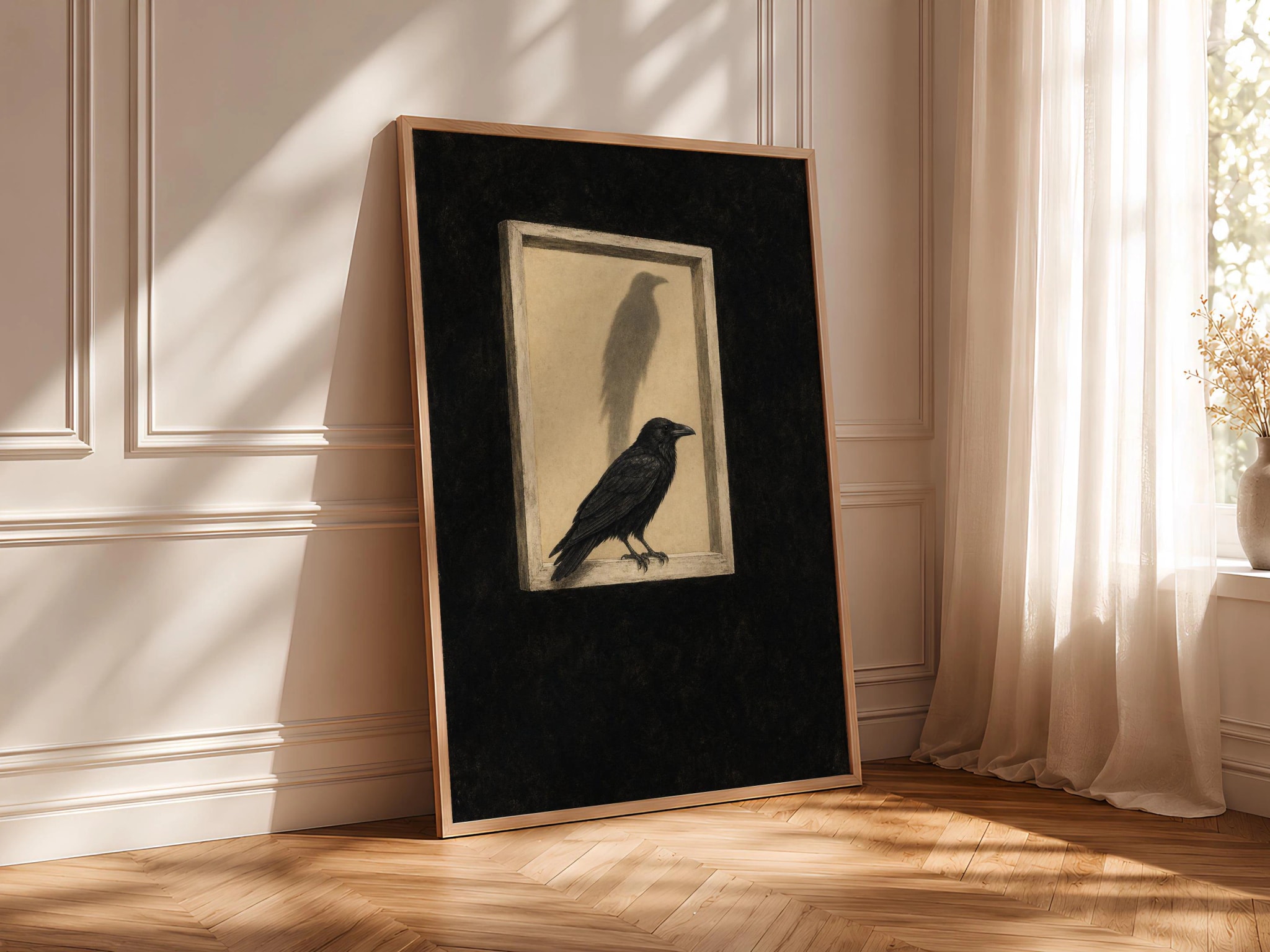 Surreal Raven Wall Art Print, Black Bird Window Poster, Dark Academia Decor, Minimalist Surreal Art, Housewarming Gift – Calm Wall Art by Artsify thumbnail 4