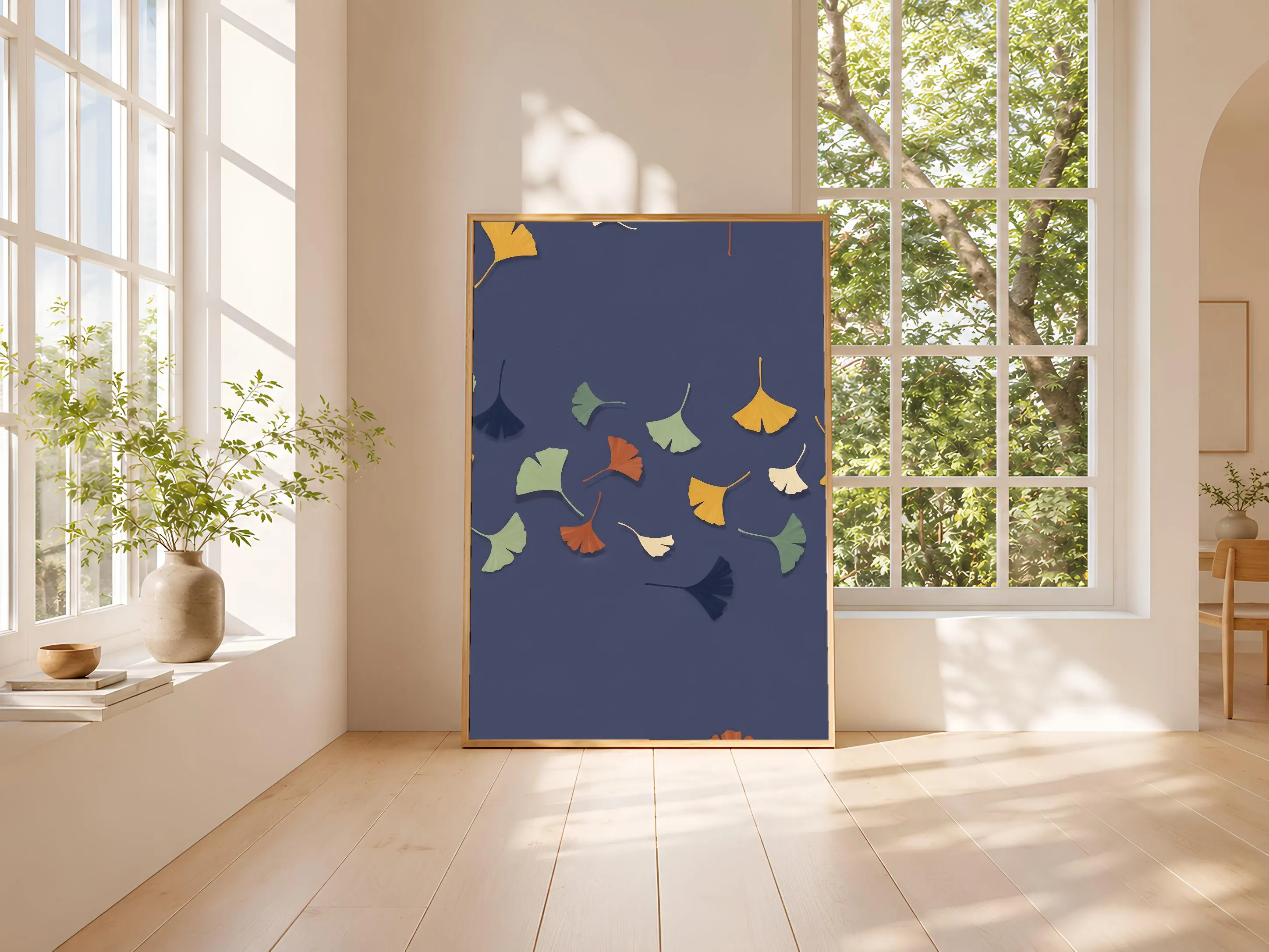 Ginkgo Leaf Art Print, Japanese Botanical Poster, Indigo Minimalist Wall Art, Zen Nature Decor, A1/A2/A3/A4, Housewarming Gift – Calm Wall Art by Artsify thumbnail 3