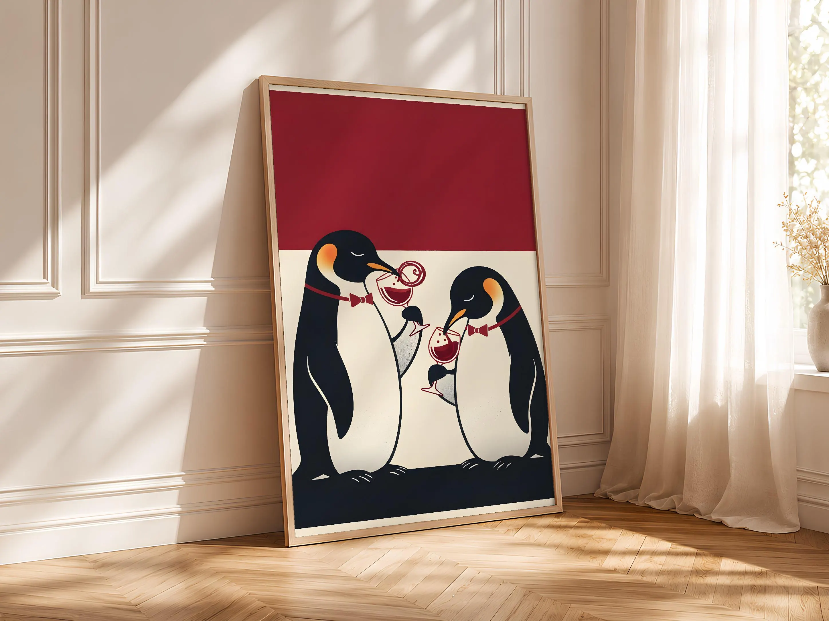 Penguin Wine Art Print, Funny Animal Poster, Retro Dining Room Wall Art, Quirky Bar Cart Decor, Wine Lover Gift, Housewarming Gift – Calm Wall Art by Artsify thumbnail 4