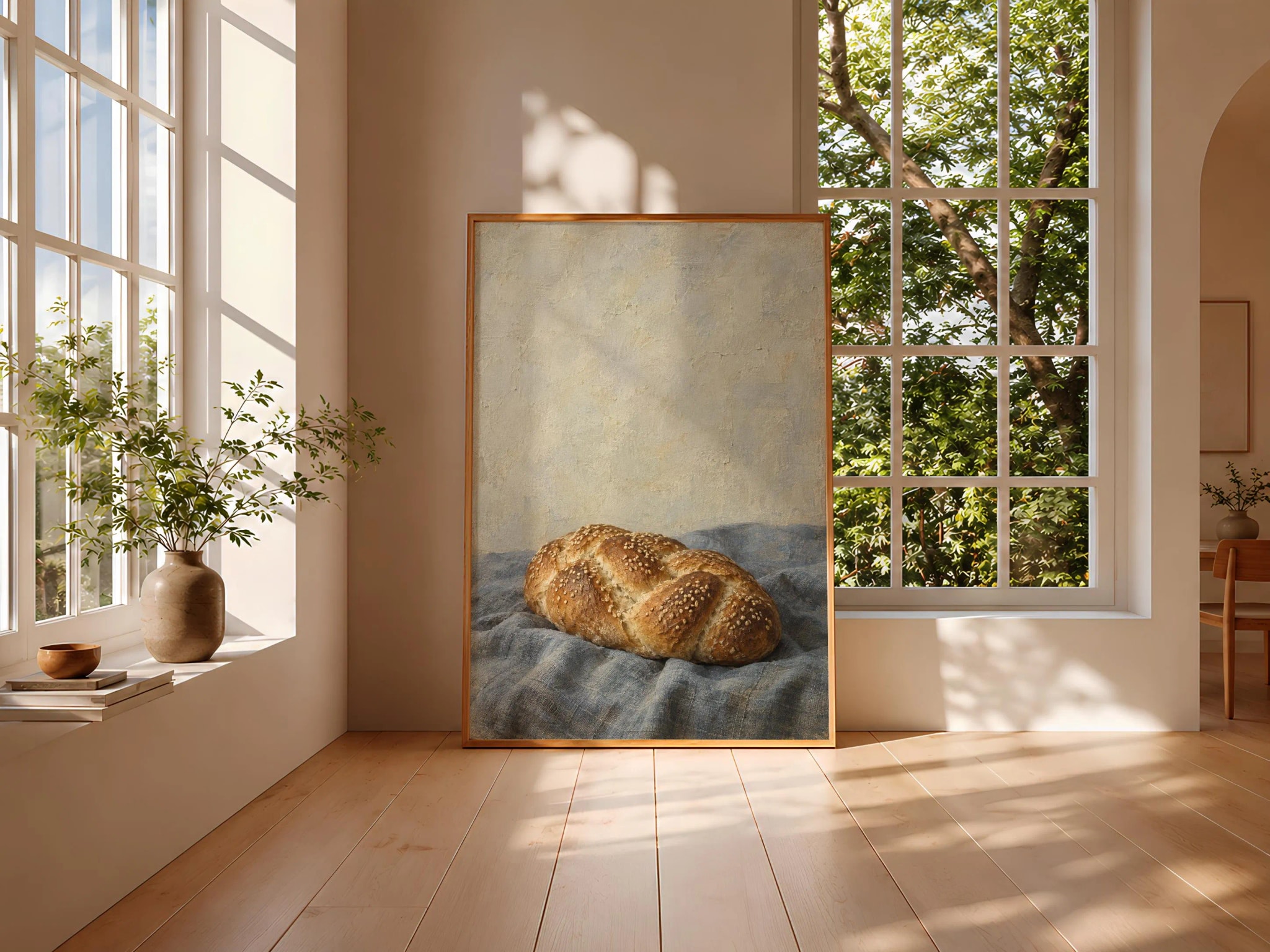 Braided Bread Wall Art, Neutral Vintage Oil Painting, Blue Grey Kitchen Decor – Calm Wall Art by Artsify thumbnail 3