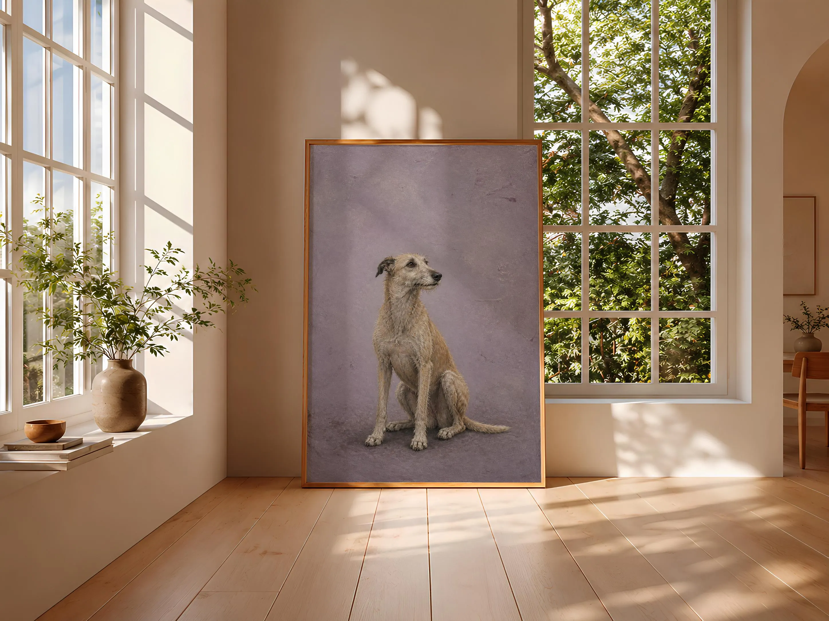 Lurcher Wall Art, Lilac Encaustic Dog Painting, Vintage Sighthound Print, Housewarming Gift – Calm Wall Art by Artsify thumbnail 3