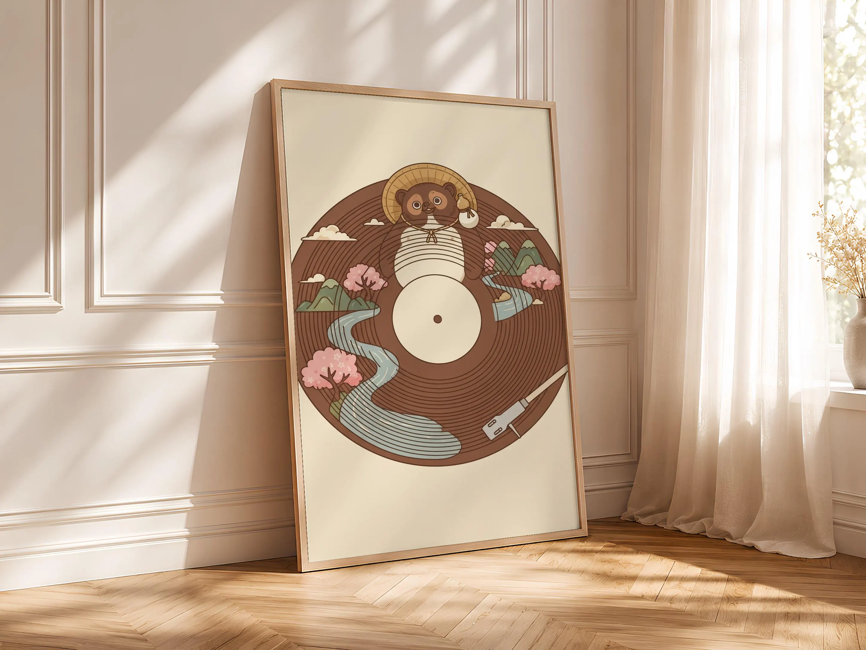 Tanuki Vinyl Record Print, Japanese Folklore Music Poster, Umber Wall Art, Housewarming Gift – Calm Wall Art by Artsify thumbnail 4