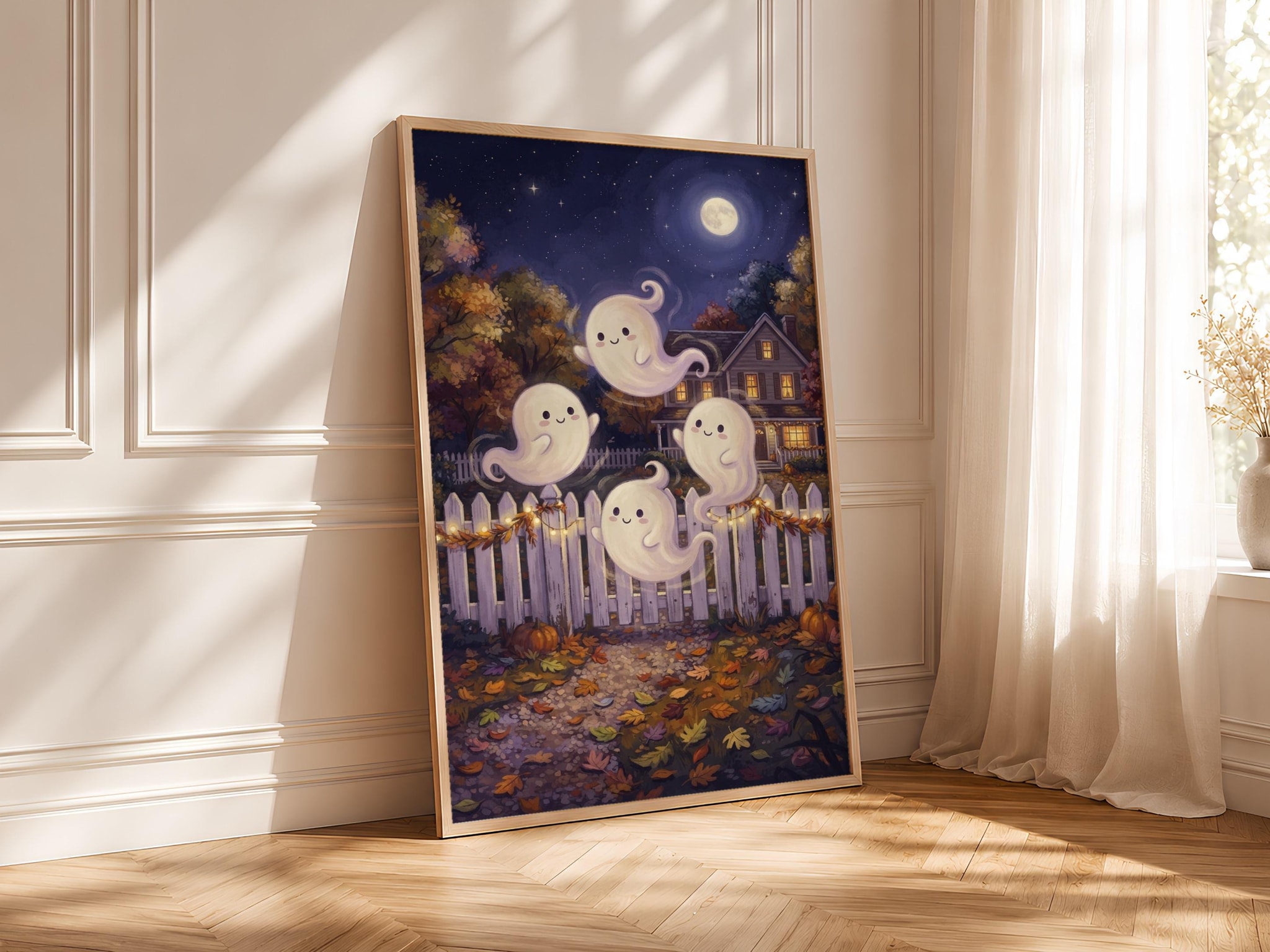 Halloween Ghost Print, Storybook Poster, Lavender Wall Art, Housewarming Gift – Calm Wall Art by Artsify thumbnail 4