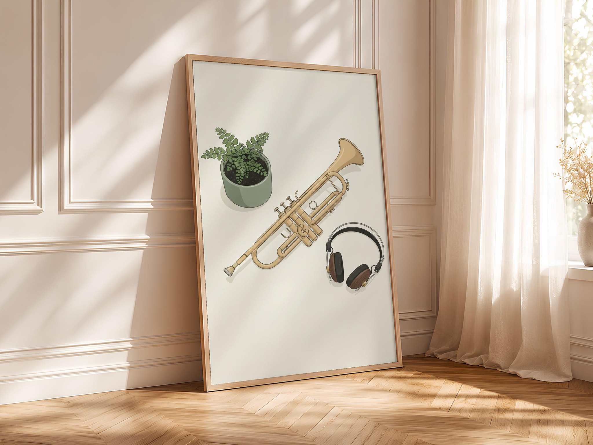 Trumpet Print, Japandi Music Room Poster, Sage Green Wall Art, Musician Gift, Housewarming Gift – Calm Wall Art by Artsify thumbnail 4