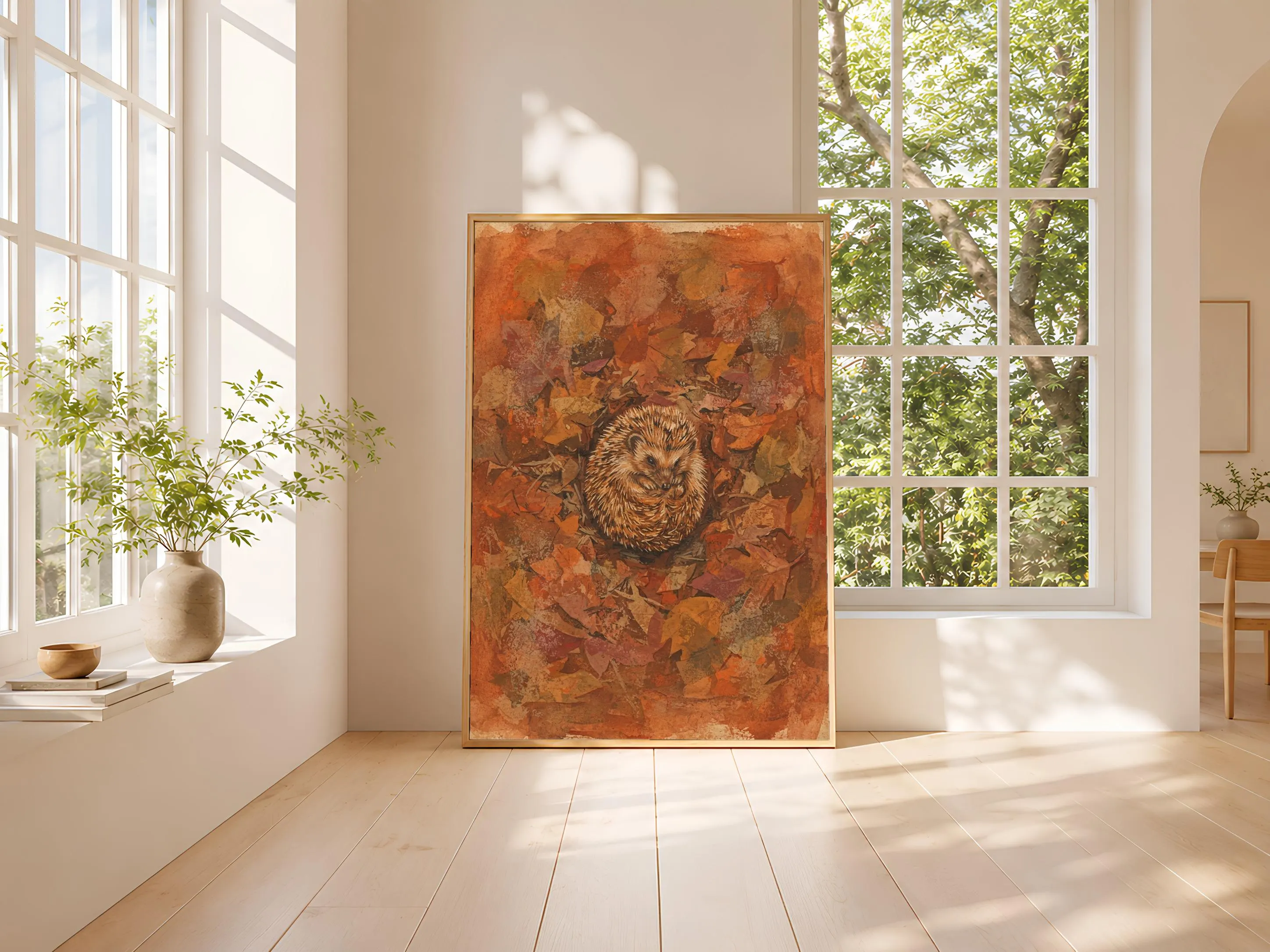 Hedgehog Wall Art, Rust Minimalist Wildlife Painting, Vintage Autumn Print, Housewarming Gift – Calm Wall Art by Artsify thumbnail 3