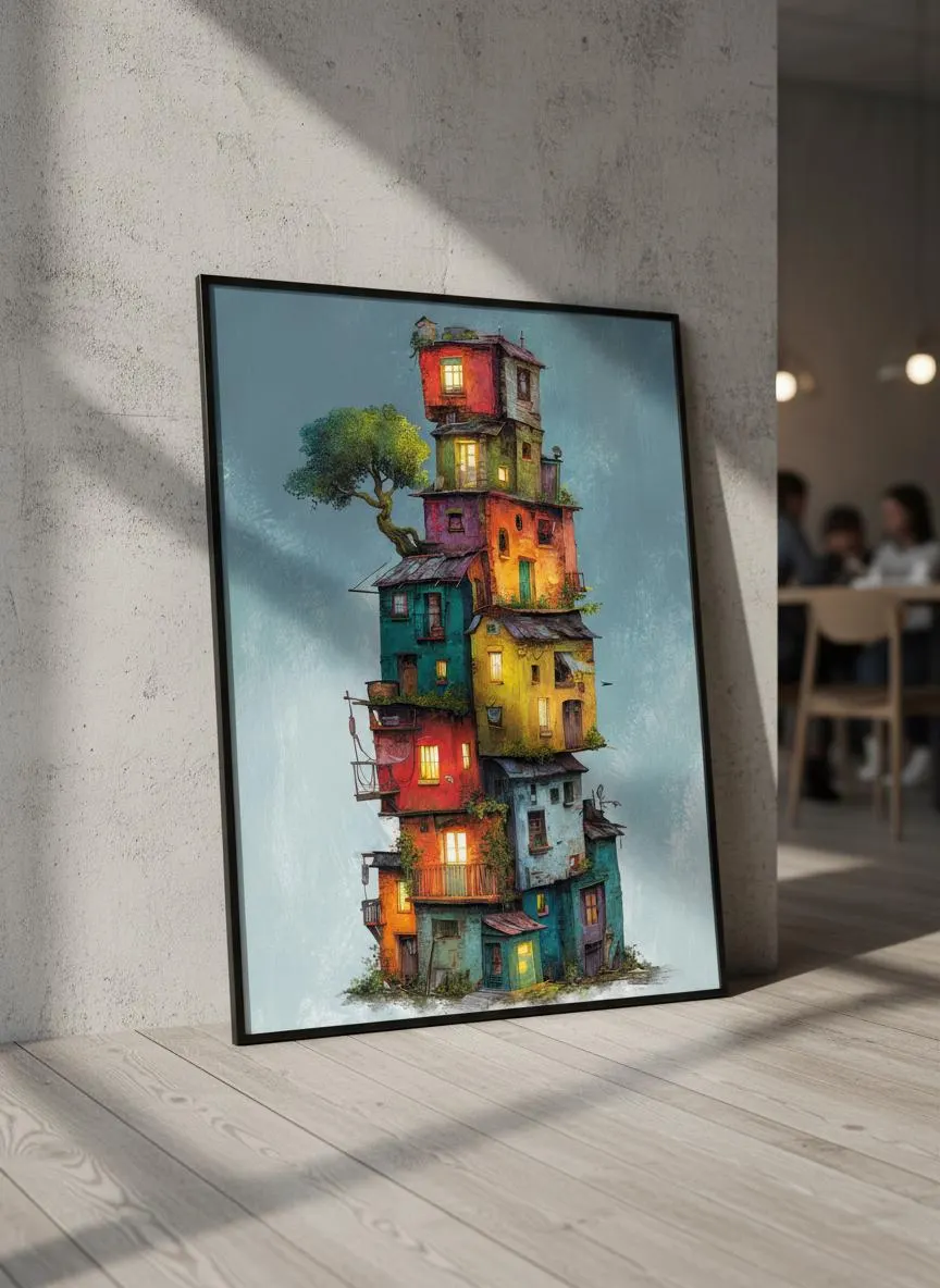 Whimsical House Illustration Print, Colorful Fantasy Architecture Art – Calm Wall Art by Artsify thumbnail 3