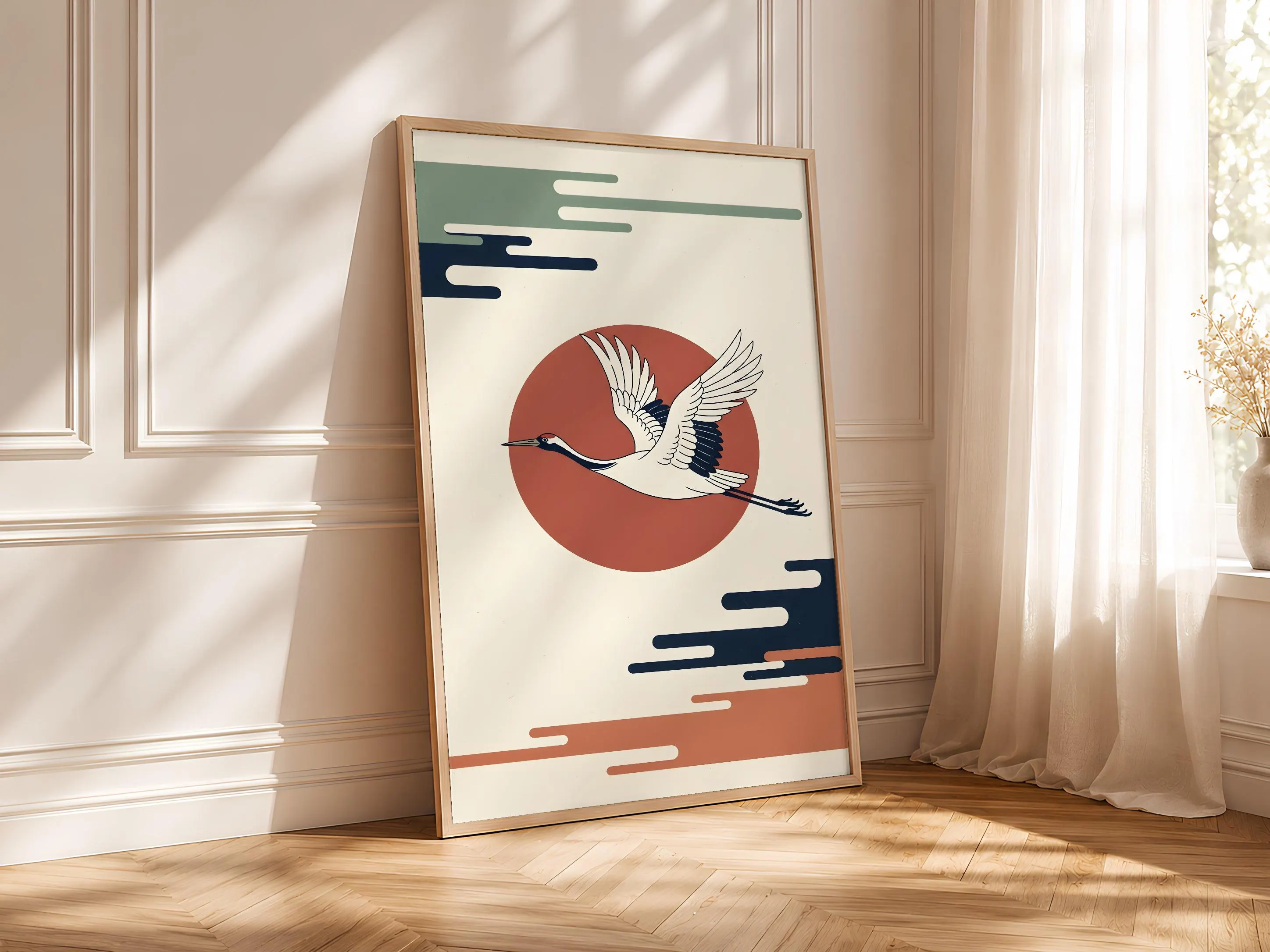 Japanese Crane Art Print, Minimalist Bird Wall Art, Red Sun Zen Poster, Asian Style Home Decor, A1/A2/A3/A4, Housewarming Gift – Calm Wall Art by Artsify thumbnail 4