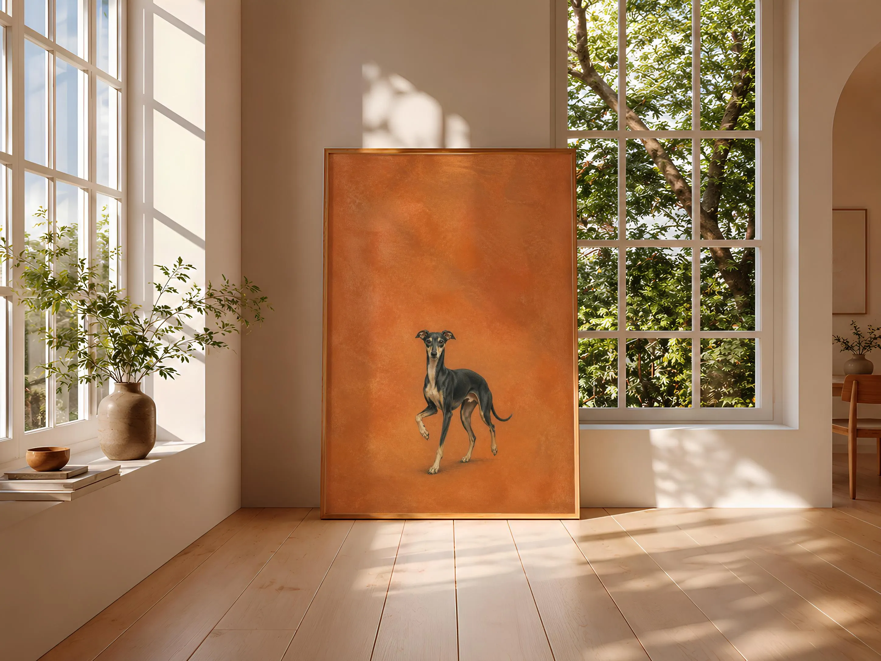 Italian Greyhound Wall Art, Apricot Tempera Dog Painting, Vintage Sighthound Print, Housewarming Gift – Calm Wall Art by Artsify thumbnail 3