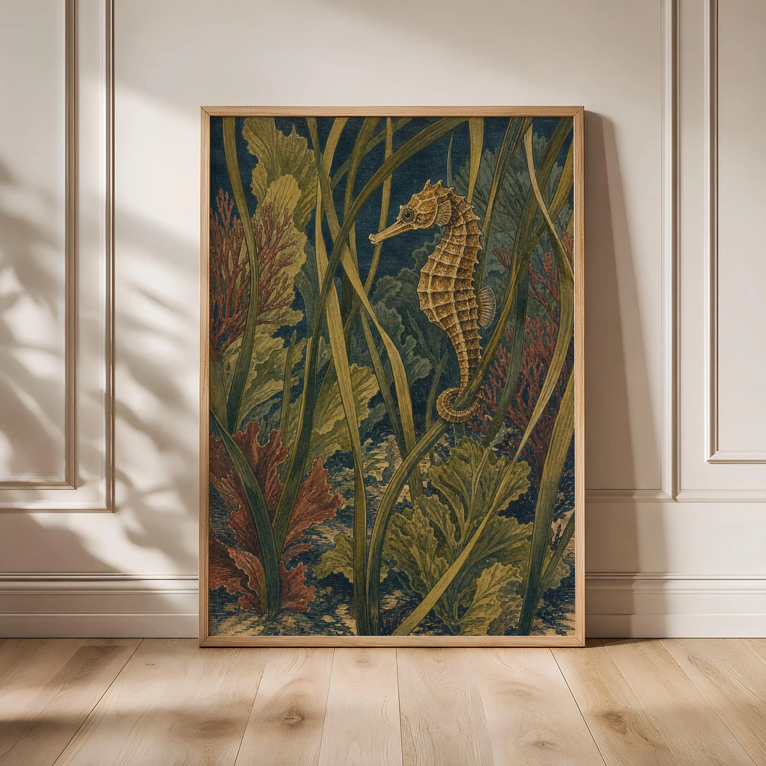 Seahorse Wall Art Print, Vintage Ocean Poster, Eelgrass Coastal Decor, Arts and Crafts Sea Life, Housewarming Gift – Calm Wall Art by Artsify