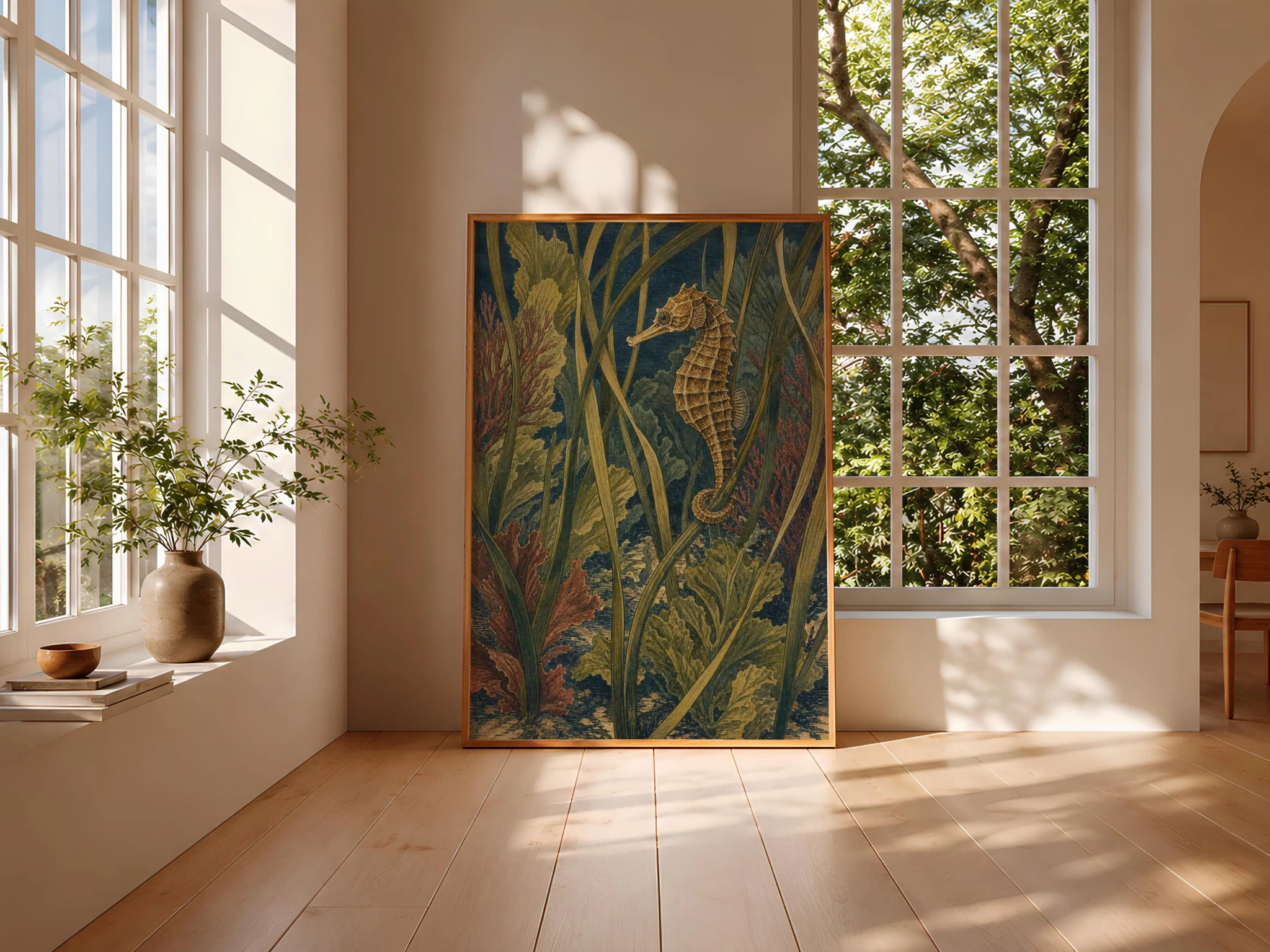 Seahorse Wall Art Print, Vintage Ocean Poster, Eelgrass Coastal Decor, Arts and Crafts Sea Life, Housewarming Gift – Calm Wall Art by Artsify thumbnail 3