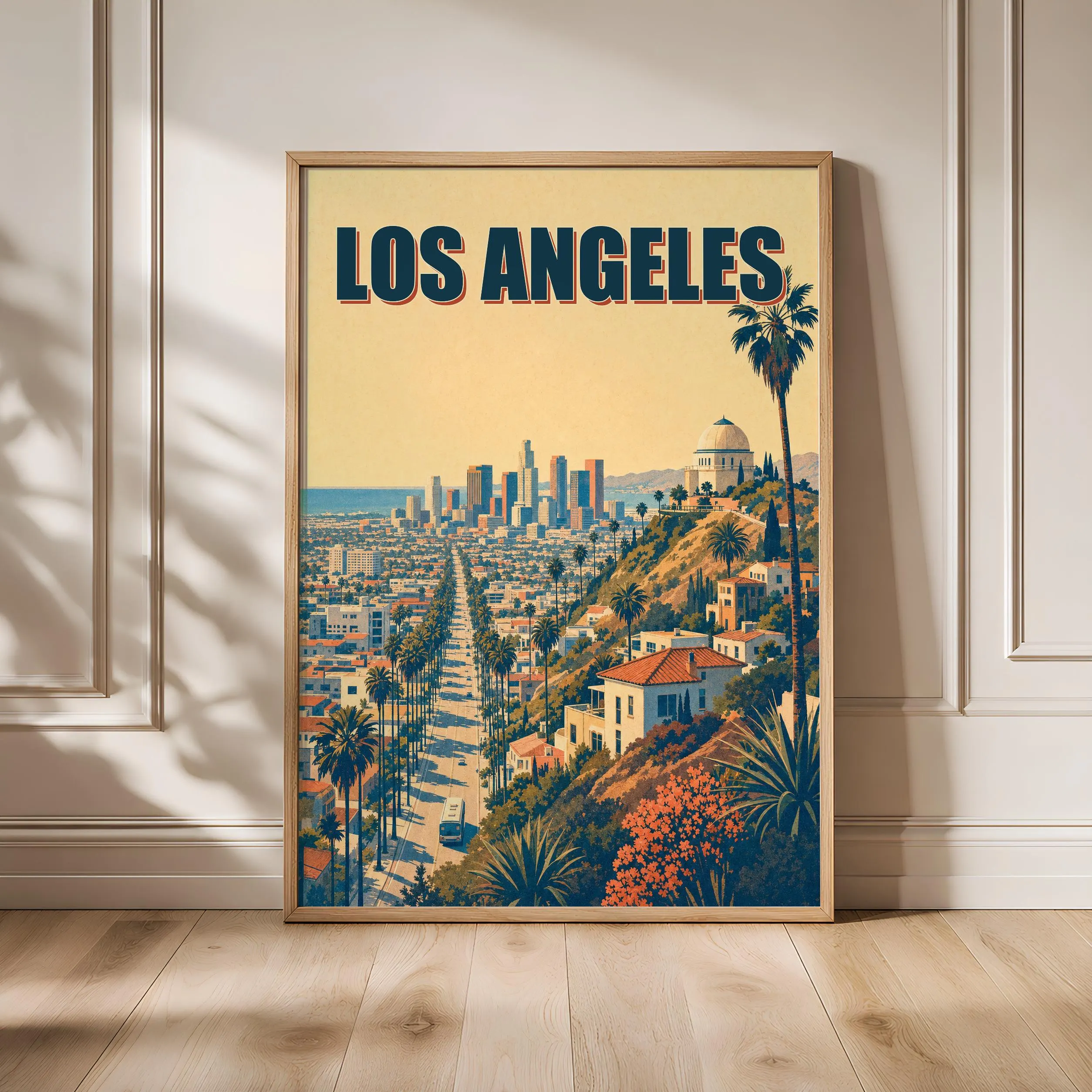 Los Angeles Travel Poster Print, Vintage Skyline Wall Art, Bold Typography Poster, City Name Wall Decor, Housewarming Gift – Calm Wall Art by Artsify