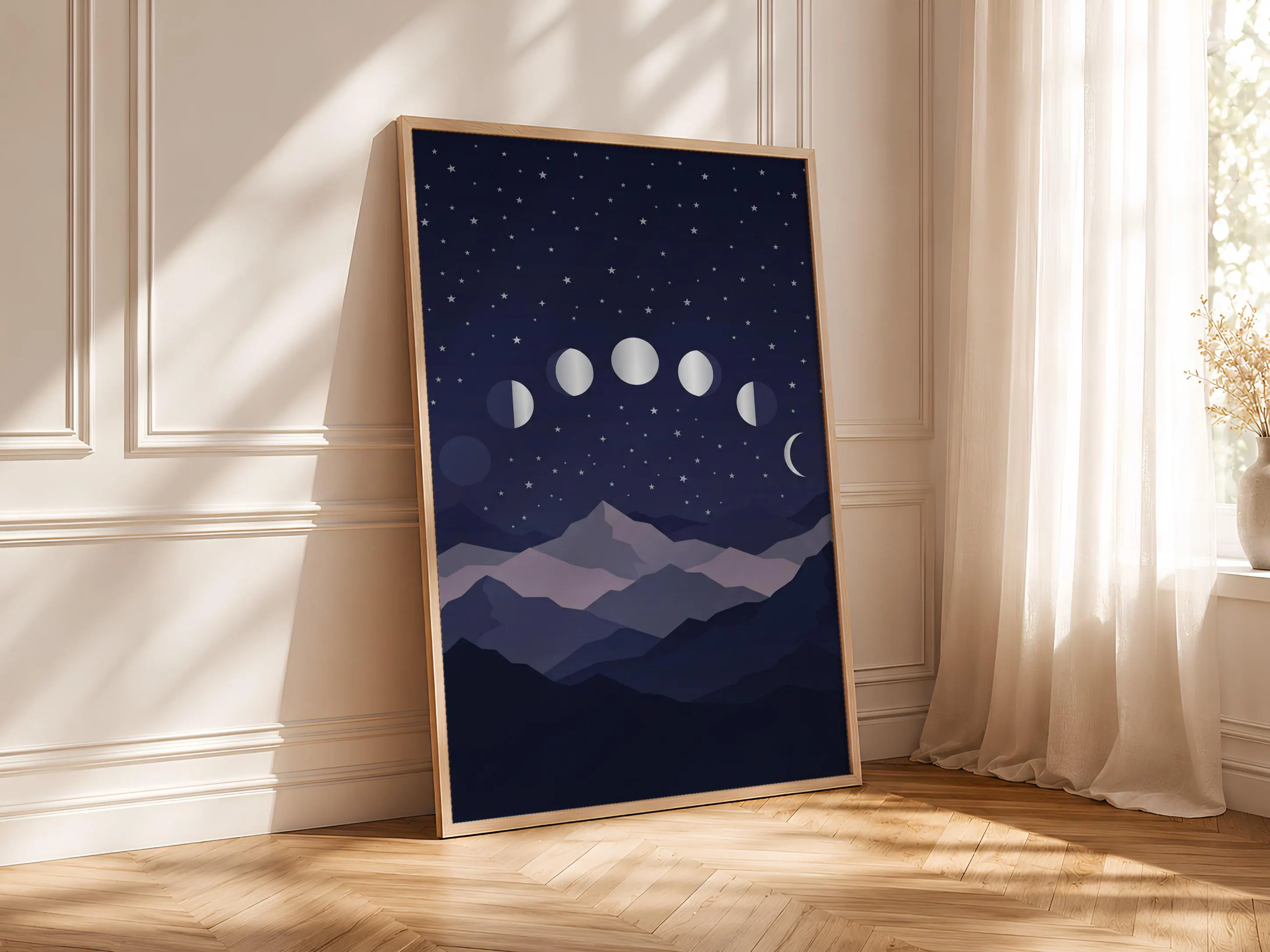Moon Phases Mountain Print, Celestial Night Sky Poster, Boho Lunar Wall Art, Living Room Decor, Housewarming Gift – Calm Wall Art by Artsify thumbnail 4