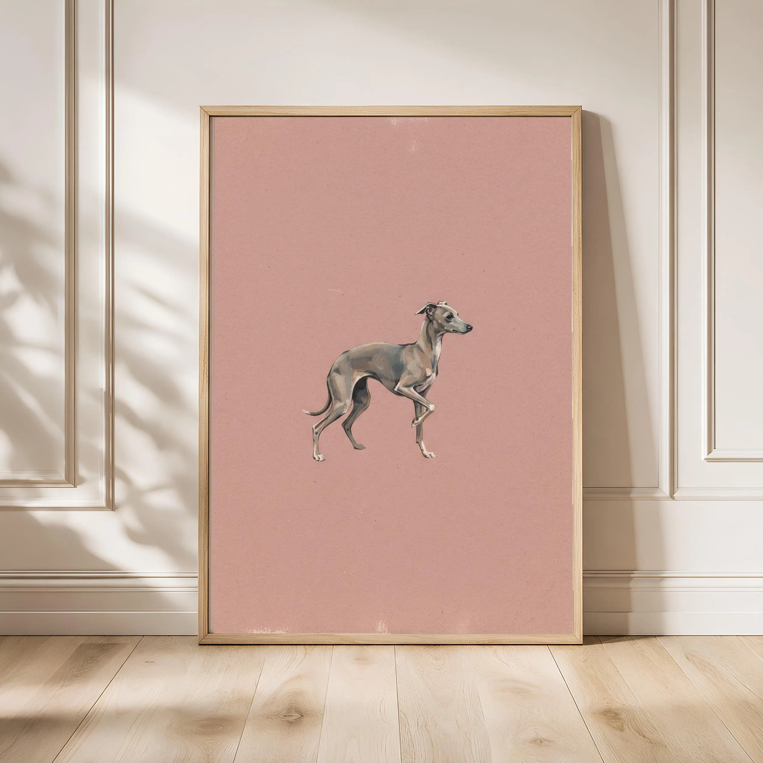 Italian Greyhound Wall Art, Dusty Rose Minimalist Dog Painting, Vintage Sighthound Print, Housewarming Gift – Calm Wall Art by Artsify