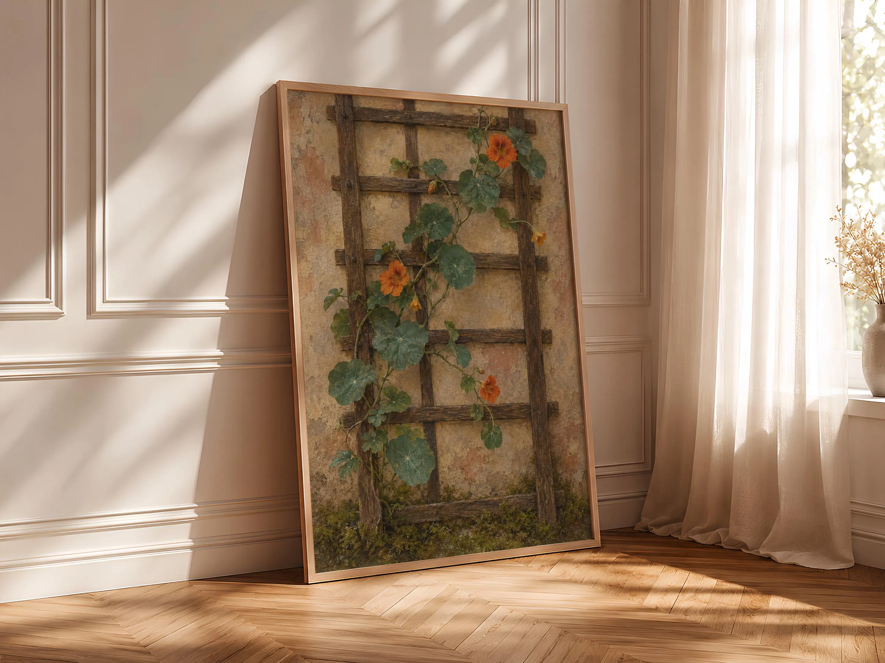 Nasturtium Wall Art, Moody Arts and Crafts Botanical Painting, Cottage Garden Decor – Calm Wall Art by Artsify thumbnail 4