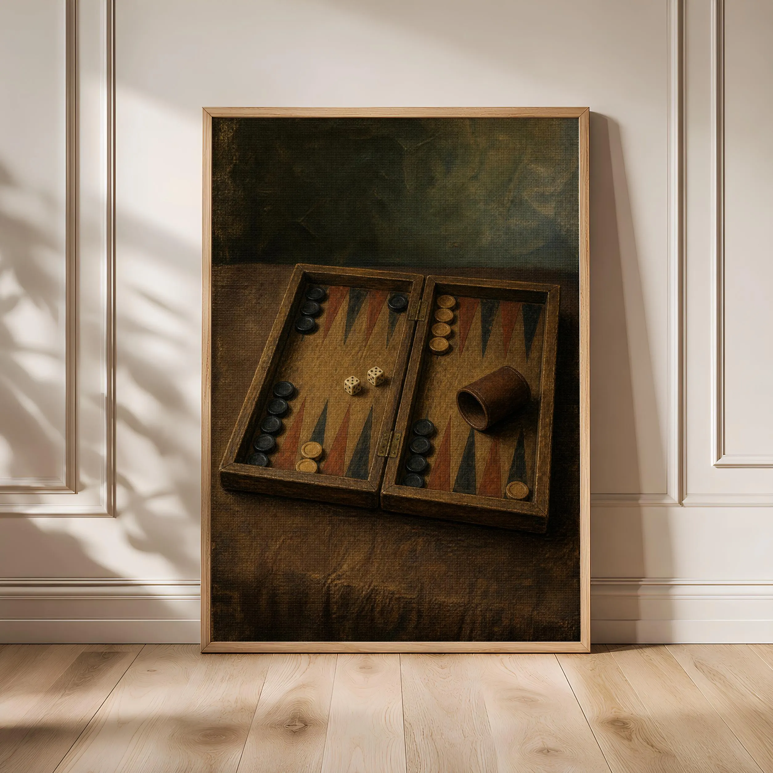 Backgammon Wall Art, Old World Tavern Still Life, Warm Wood Game Room Print – Calm Wall Art by Artsify