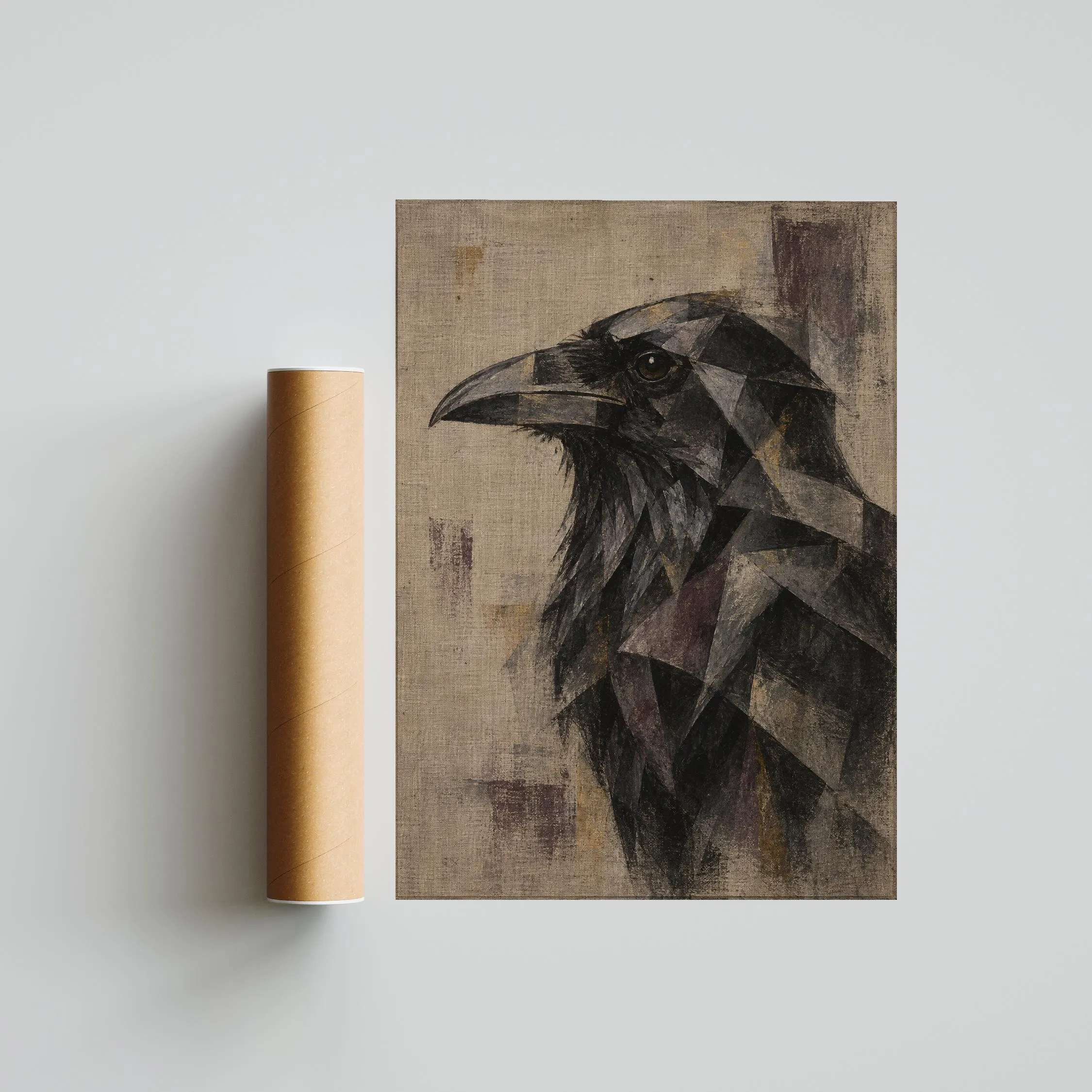 Cubist Raven Wall Art, Abstract Geometric Bird Portrait, Dark Academia Decor – Calm Wall Art by Artsify thumbnail 5