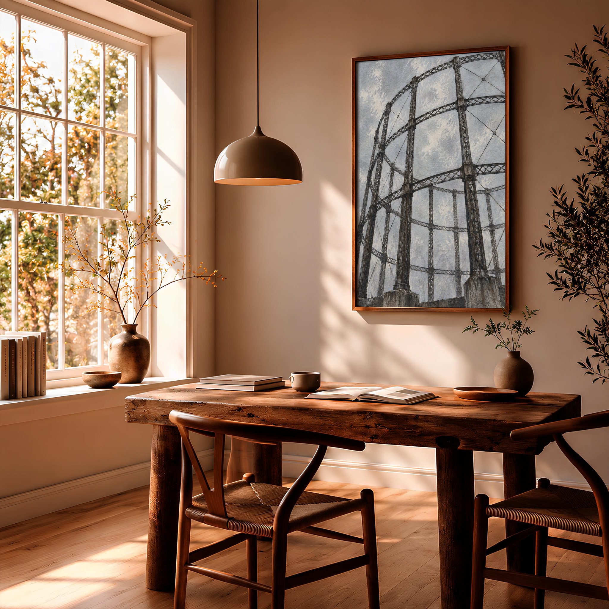 Gas Holder Wall Art, Vintage Industrial Architecture Painting – Calm Wall Art by Artsify thumbnail 2