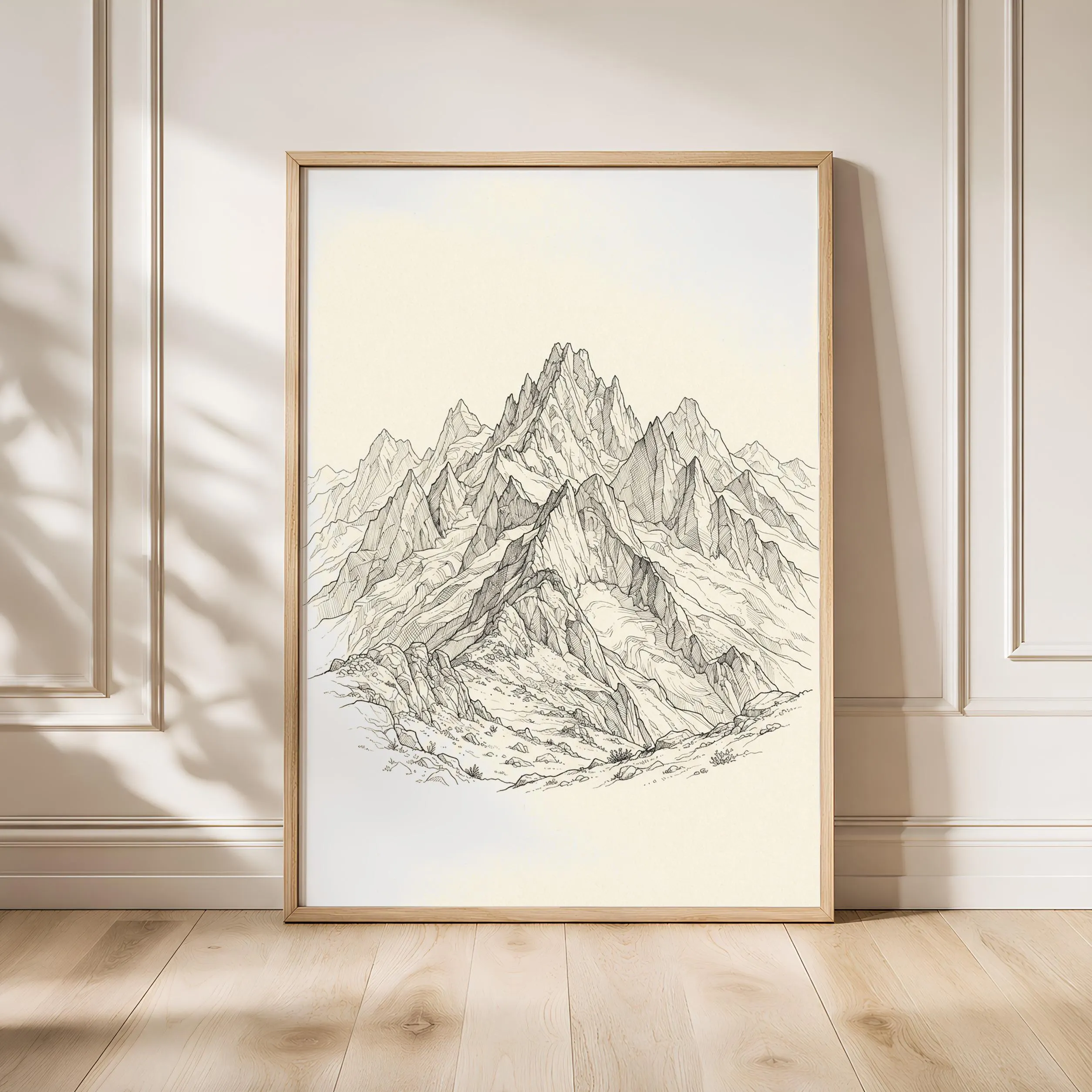 Mountain Range Line Art Print, Alpine Peaks Ink Sketch, Minimalist Poster, Office Decor, Housewarming Gift – Calm Wall Art by Artsify