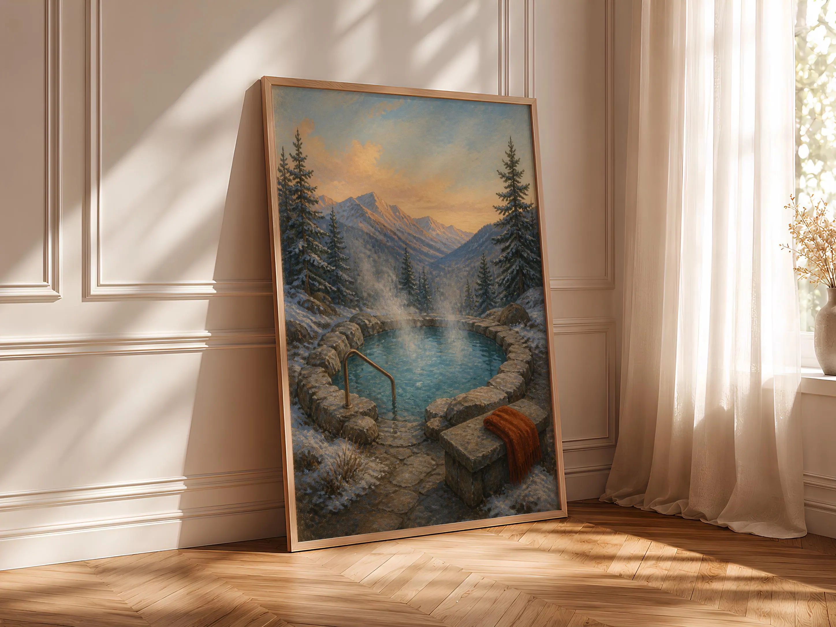 Alpine Thermal Pool Print, Vintage Swimming Wall Art, Mountain Spa Poster, Retro Bath Decor, Housewarming Gift – Calm Wall Art by Artsify thumbnail 4