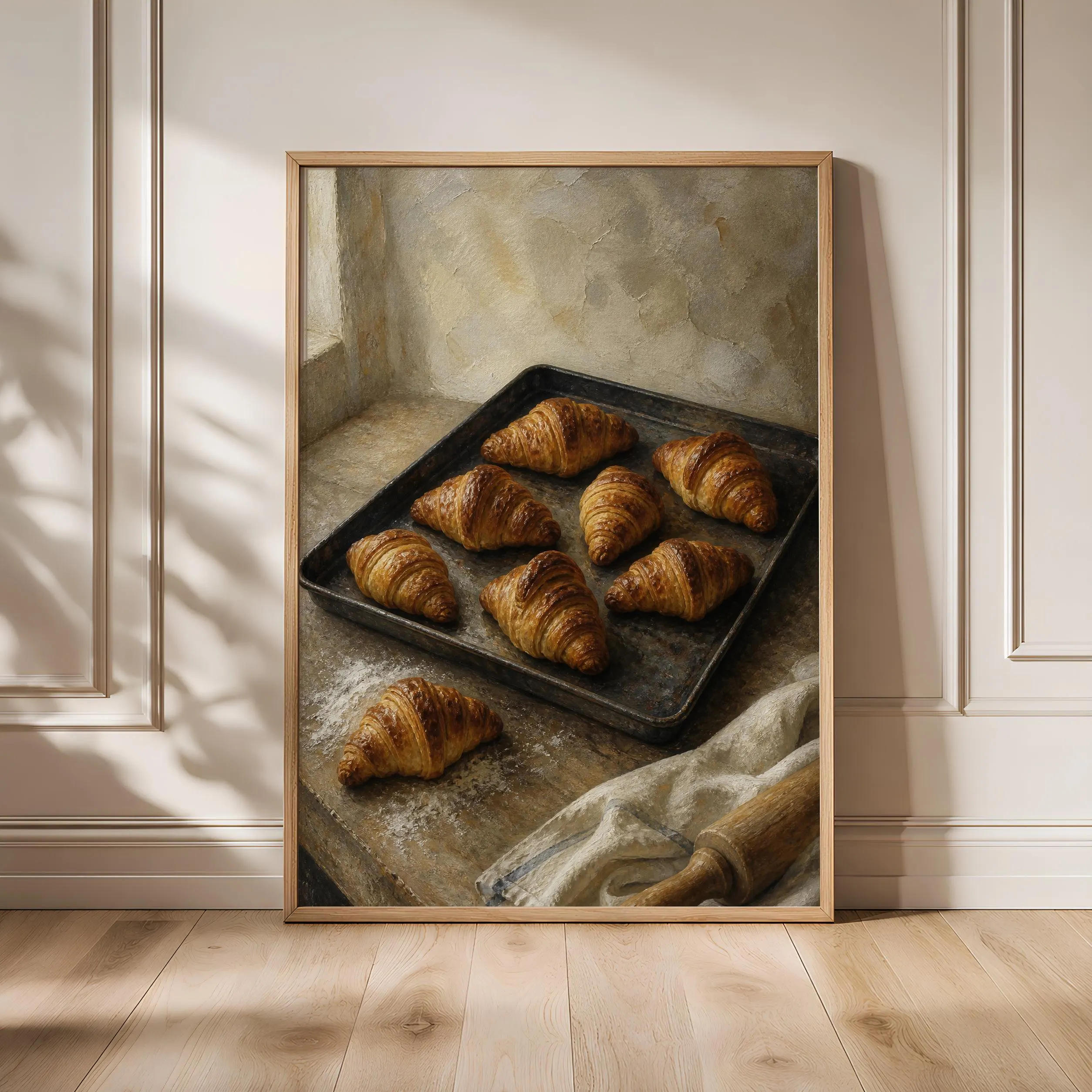 Croissant Painting Print, Retro French Bakery Wall Art, Morning Pastry Poster, Rustic Kitchen Decor, Housewarming Gift – Calm Wall Art by Artsify