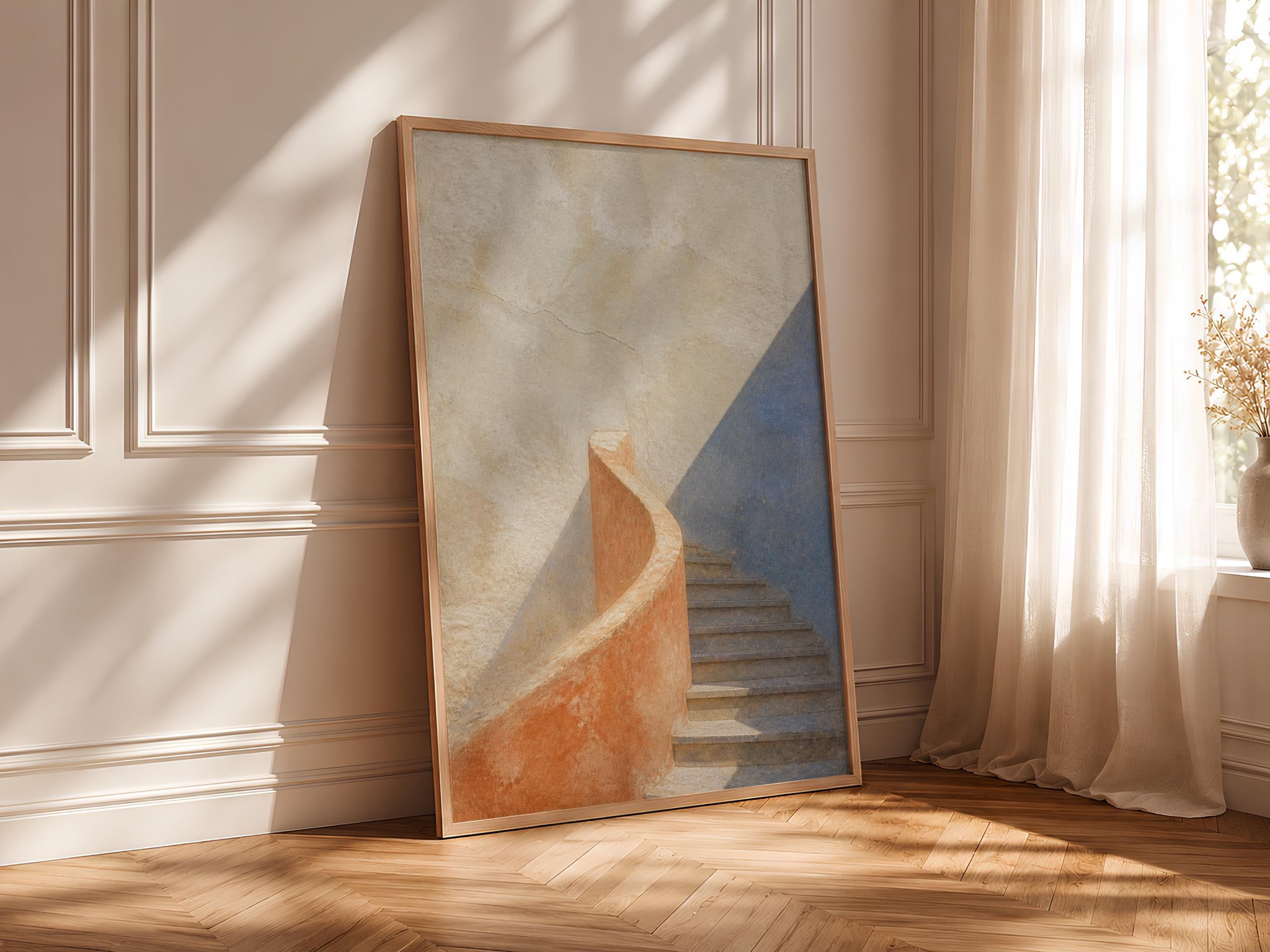 Mediterranean Staircase Print, Terracotta Fresco Wall Art, Minimalist Coastal Poster, Housewarming Gift – Calm Wall Art by Artsify thumbnail 4
