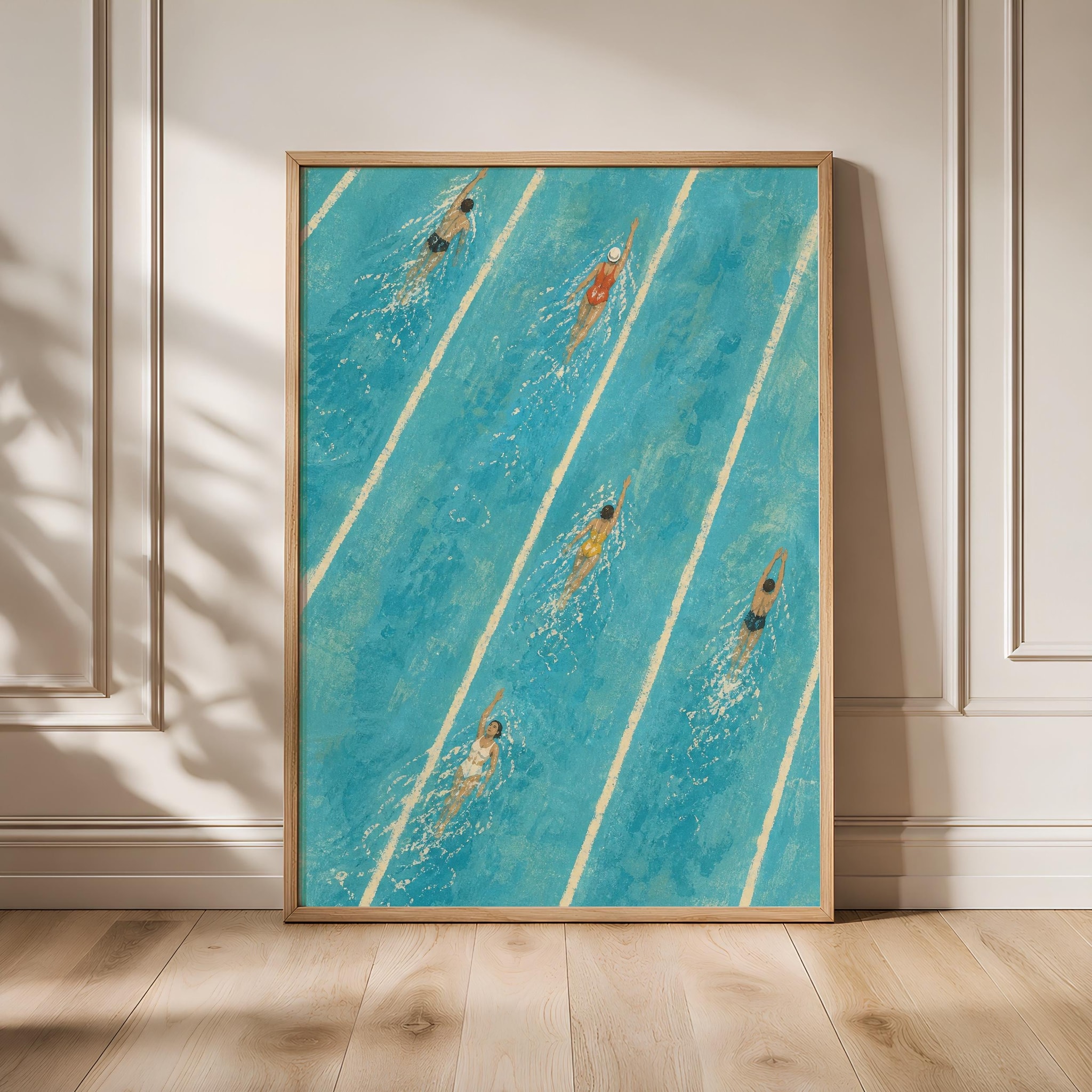 Vintage Swimmer Poster Print, Retro Pool Wall Art, Turquoise Bathroom Decor, Mid Century Swim Art, Housewarming Gift – Calm Wall Art by Artsify