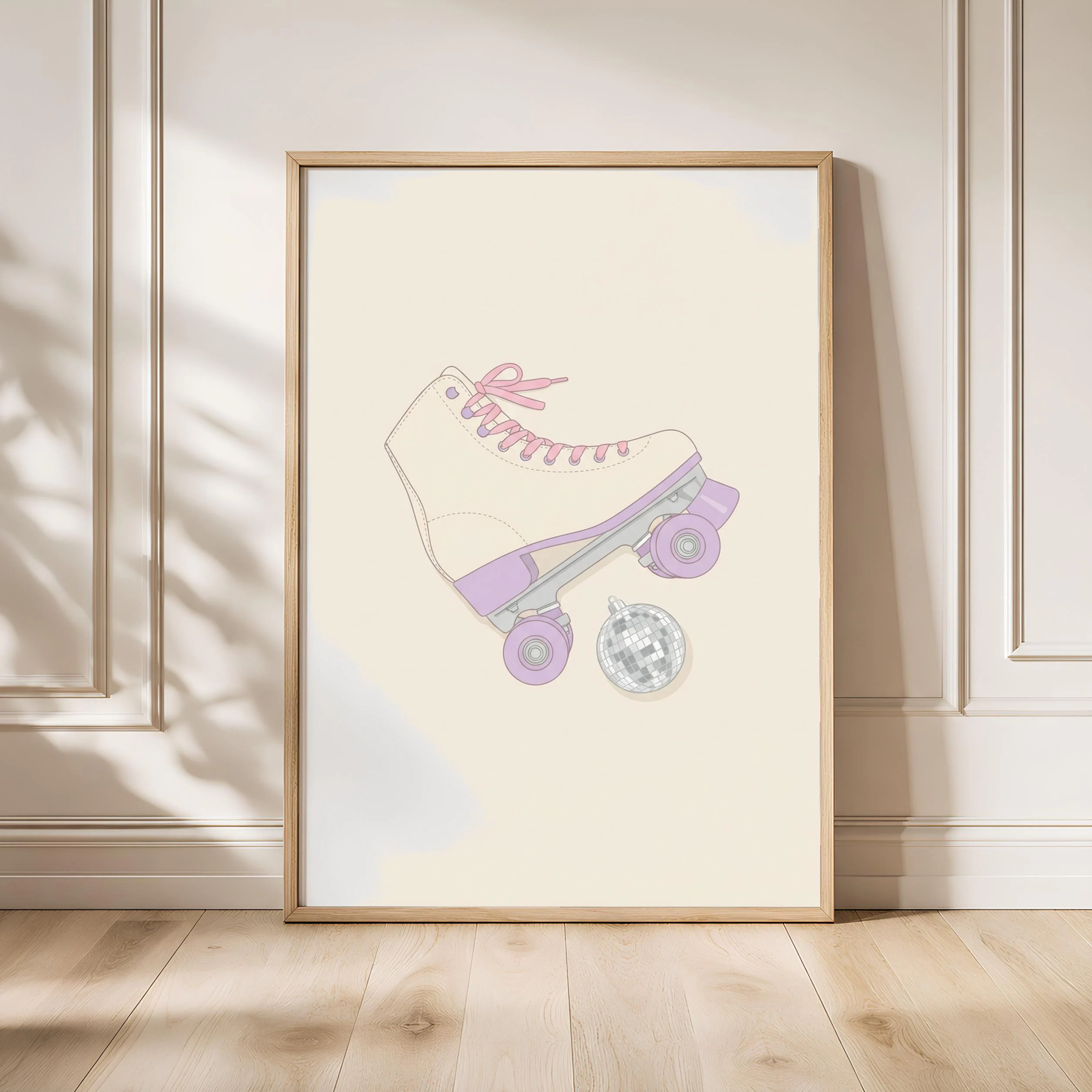 Retro Roller Skate Print, Disco Japandi Poster, Pink Lavender Wall Art, Skater Gift, Housewarming Gift – Calm Wall Art by Artsify