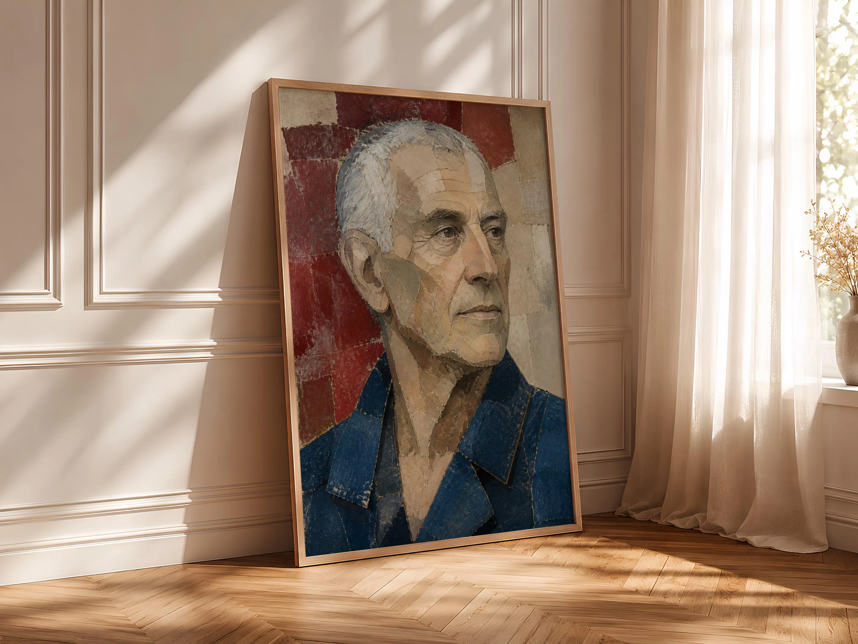 Cubist Man Portrait Print, Painted Paper Wall Art, Lapis Apricot Poster, Housewarming Gift – Calm Wall Art by Artsify thumbnail 4