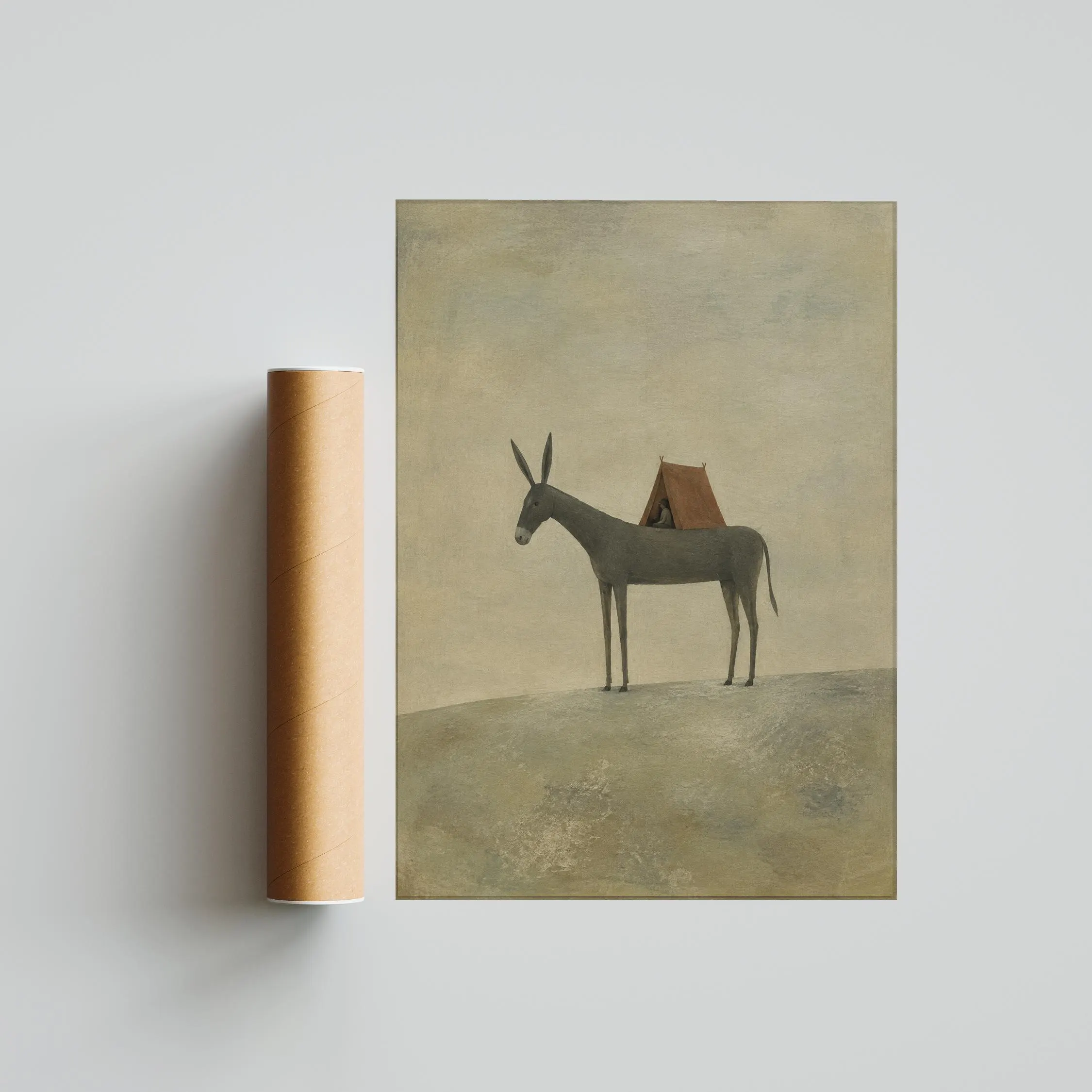 Donkey Camping Wall Art, Surreal Folk Animal Print with Tiny Tent – Calm Wall Art by Artsify thumbnail 5