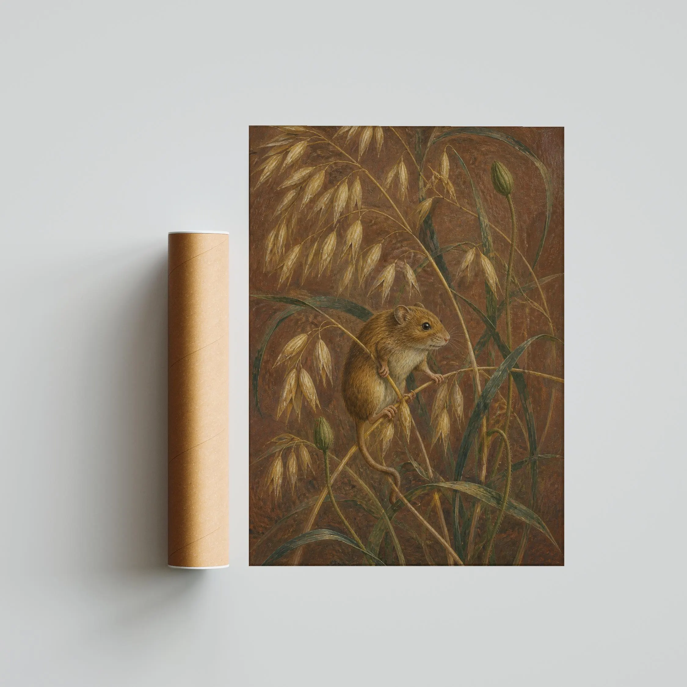 Harvest Mouse Wall Art, Vintage Naturalist Illustration, Warm Tan Meadow Decor Print – Calm Wall Art by Artsify thumbnail 5