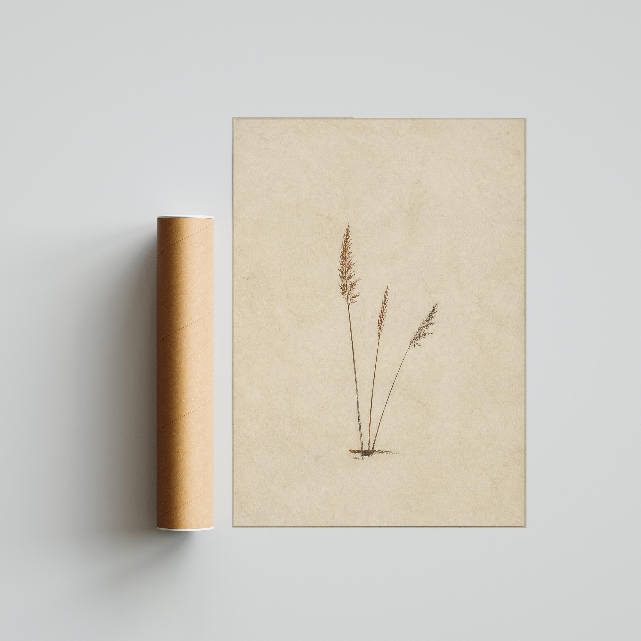Minimalist Reed Wall Art, Rust Botanical Monotype, Neutral Wabi Sabi Nature Print – Calm Wall Art by Artsify thumbnail 5