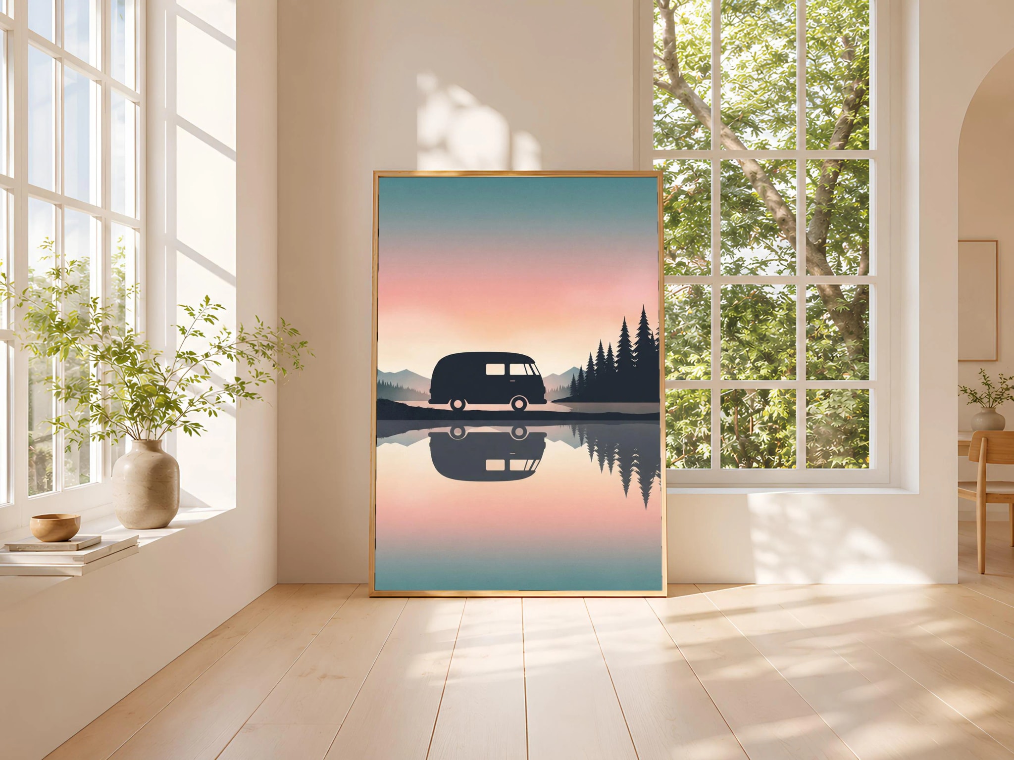 Retro Camper Van Print, Mountain Lake Camping Poster, Teal Wall Art, Vanlife Decor, Housewarming Gift – Calm Wall Art by Artsify thumbnail 3
