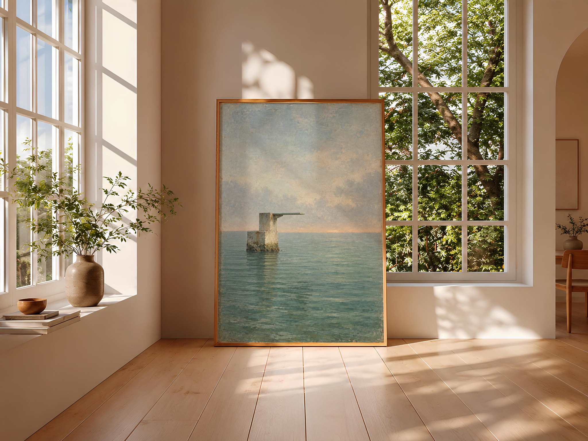 Empty Sea Platform Print, Minimal Dawn Swim Club Painting – Calm Wall Art by Artsify thumbnail 3