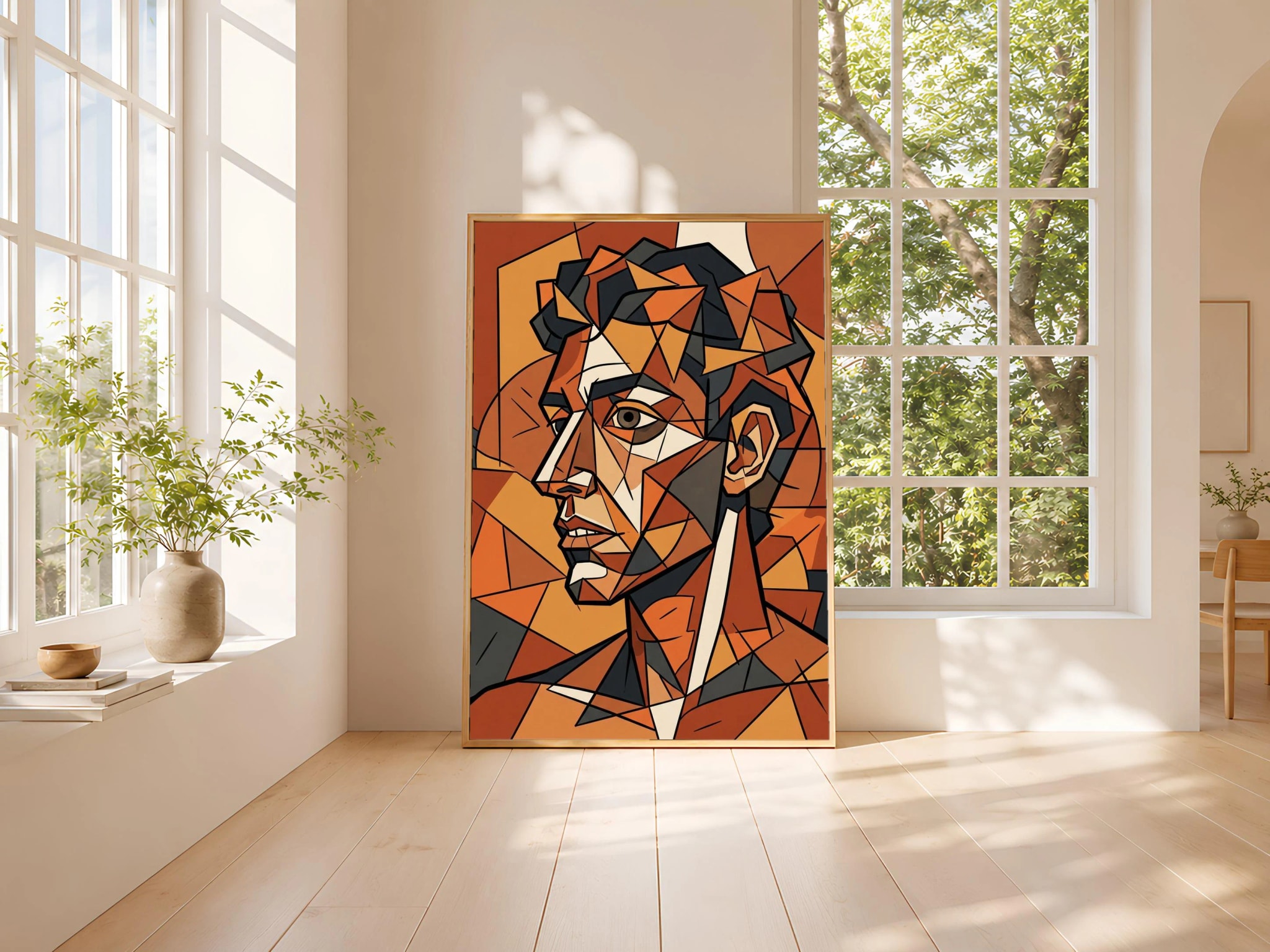 Cubist Portrait Print, Abstract Geometric Face Poster, Terracotta Wall Art, Modern Art Gift – Calm Wall Art by Artsify thumbnail 3