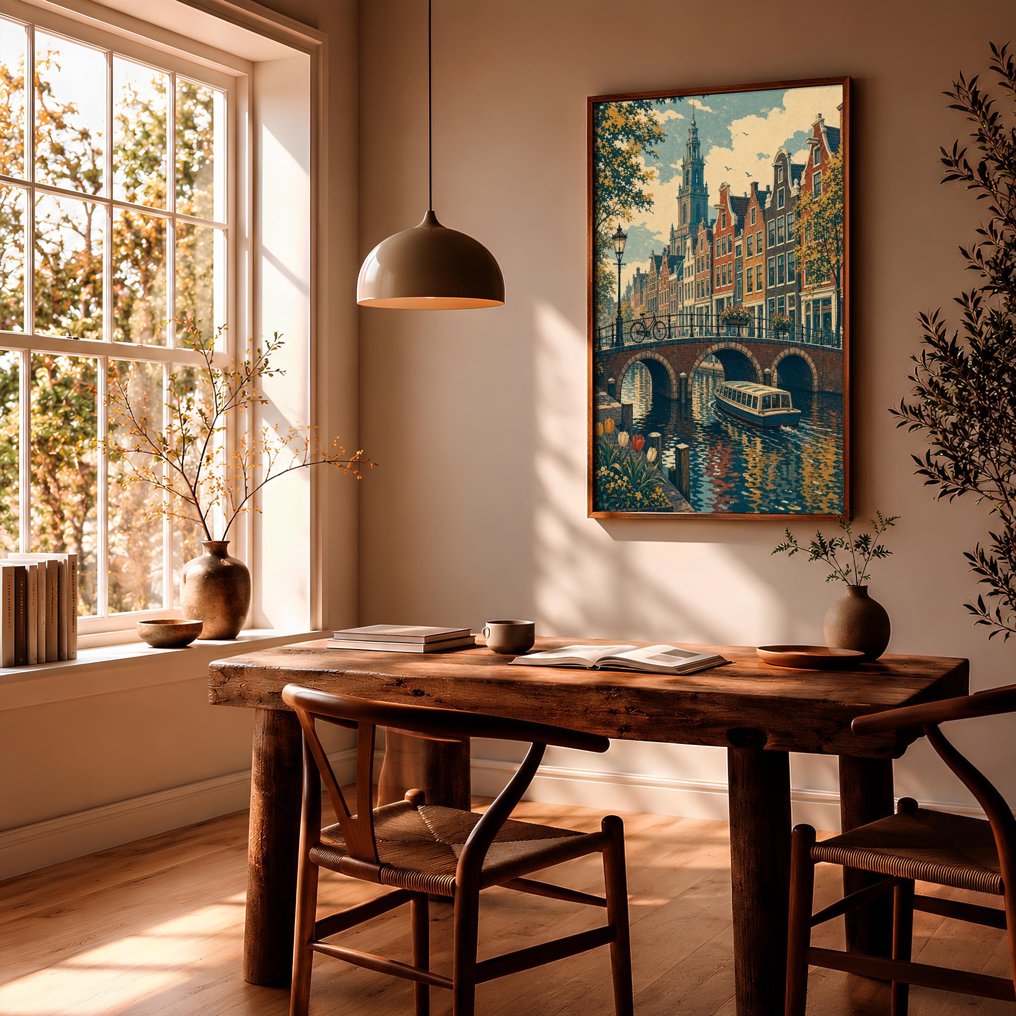 Amsterdam Canal Painting Print, Dutch Cityscape Wall Art, Vintage Bridge Poster, Netherlands Travel Decor, Housewarming Gift – Calm Wall Art by Artsify thumbnail 2