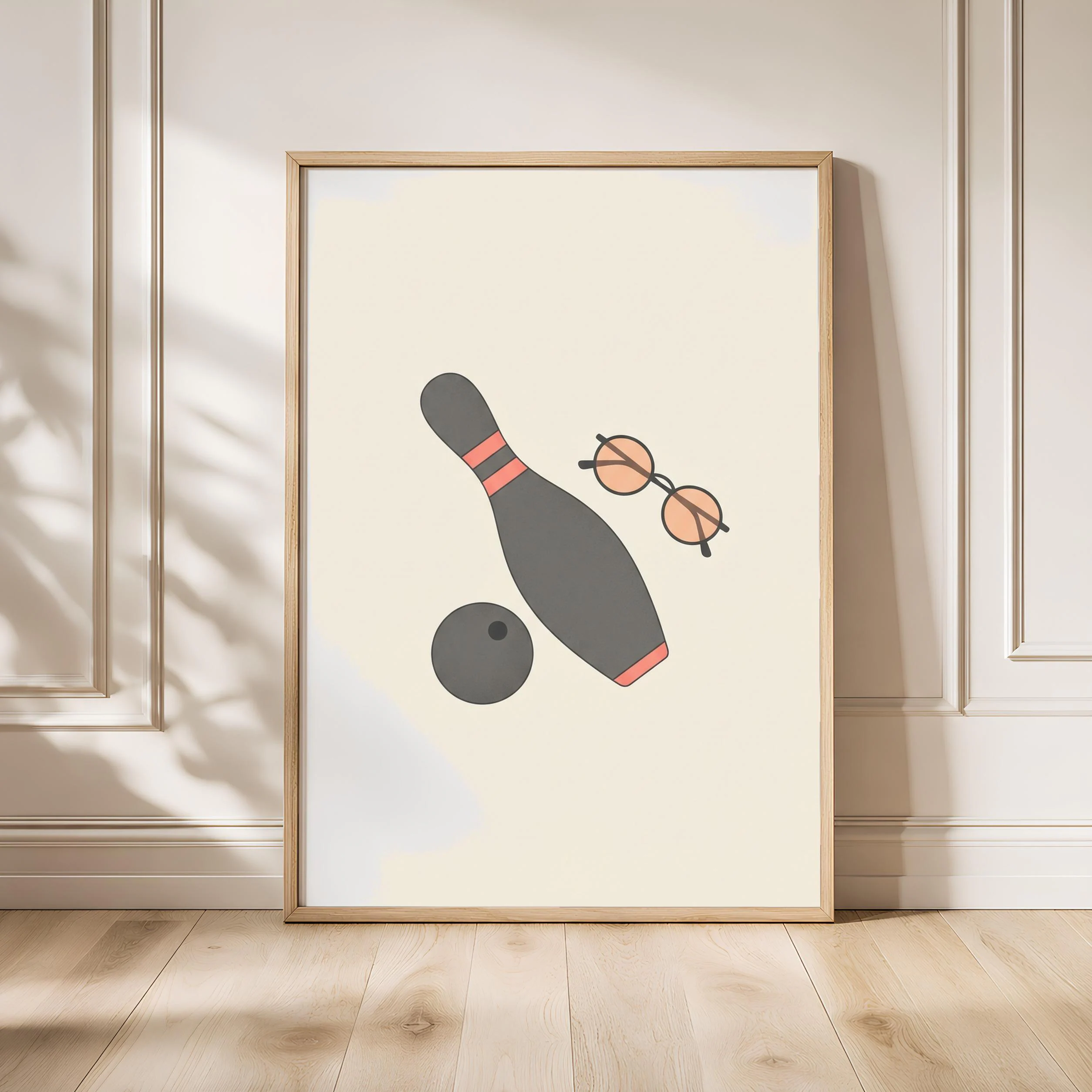 Retro Bowling Print, Japandi Game Room Poster, Coral Wall Art, Bowling Gift, Housewarming Gift – Calm Wall Art by Artsify