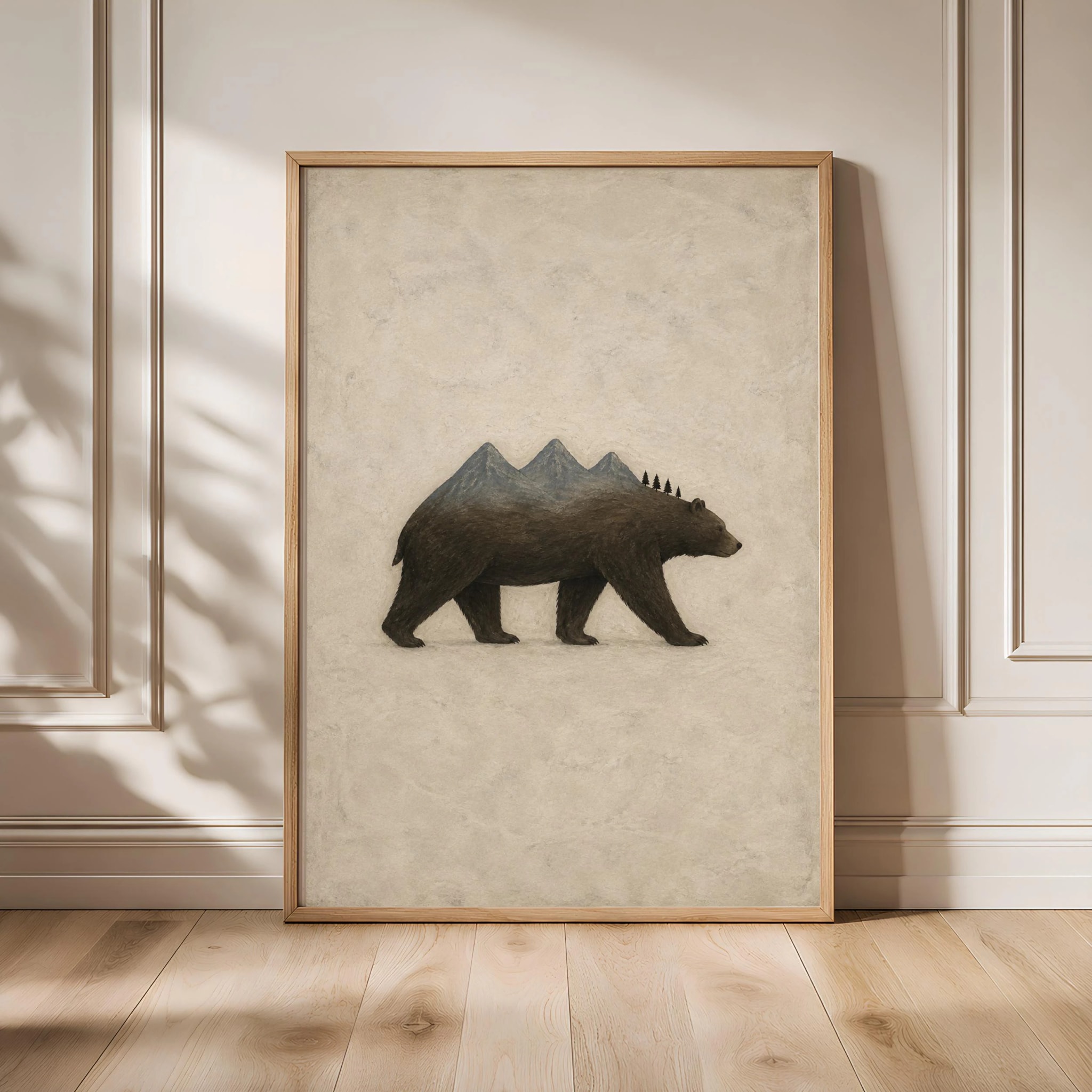 Mountain Bear Wall Art, Minimal Surreal Folk Animal Landscape – Calm Wall Art by Artsify