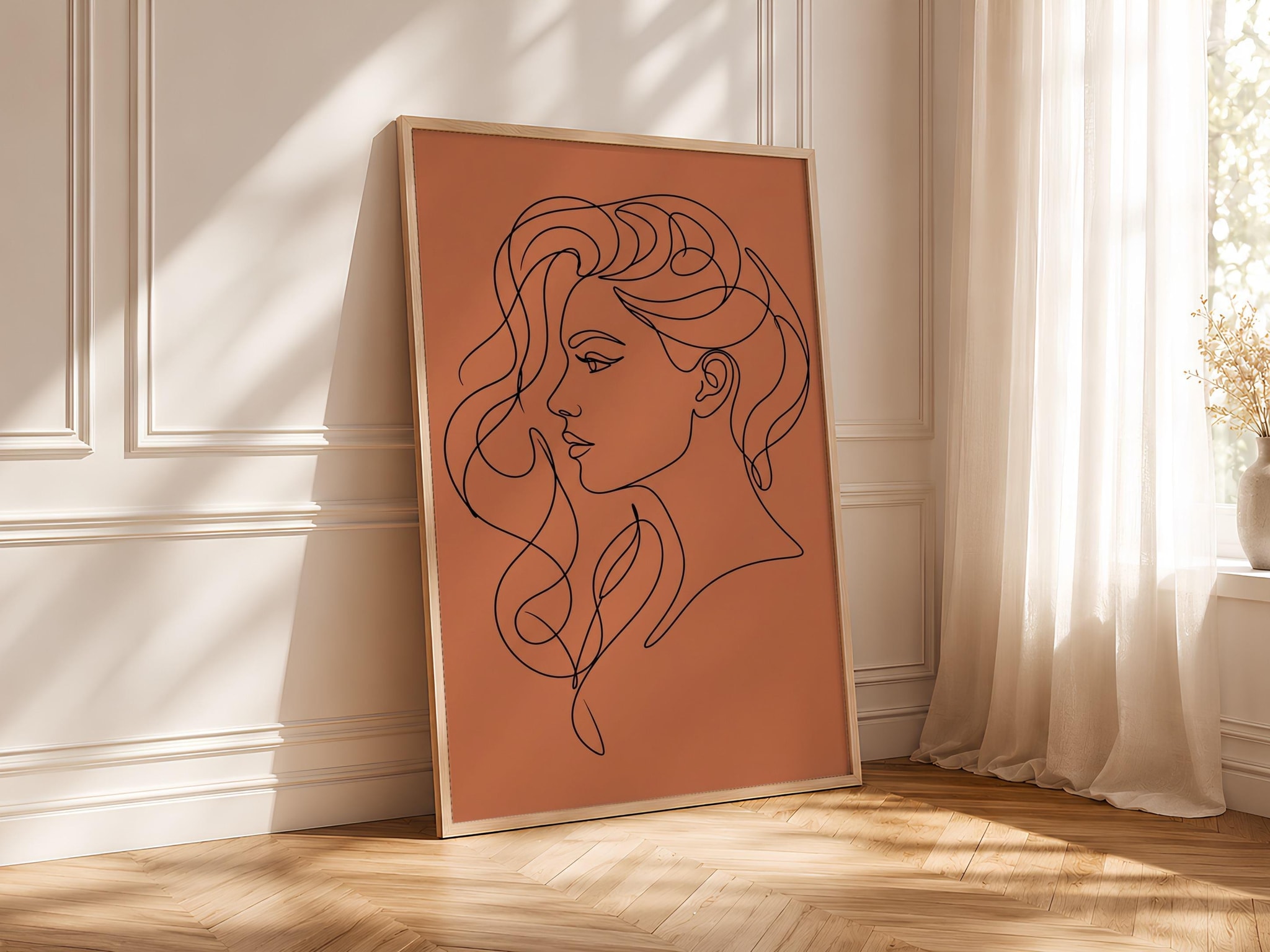 Line Art Face Print, Minimalist One Line Portrait Poster, Terracotta Wall Art, Modern Art Gift – Calm Wall Art by Artsify thumbnail 4