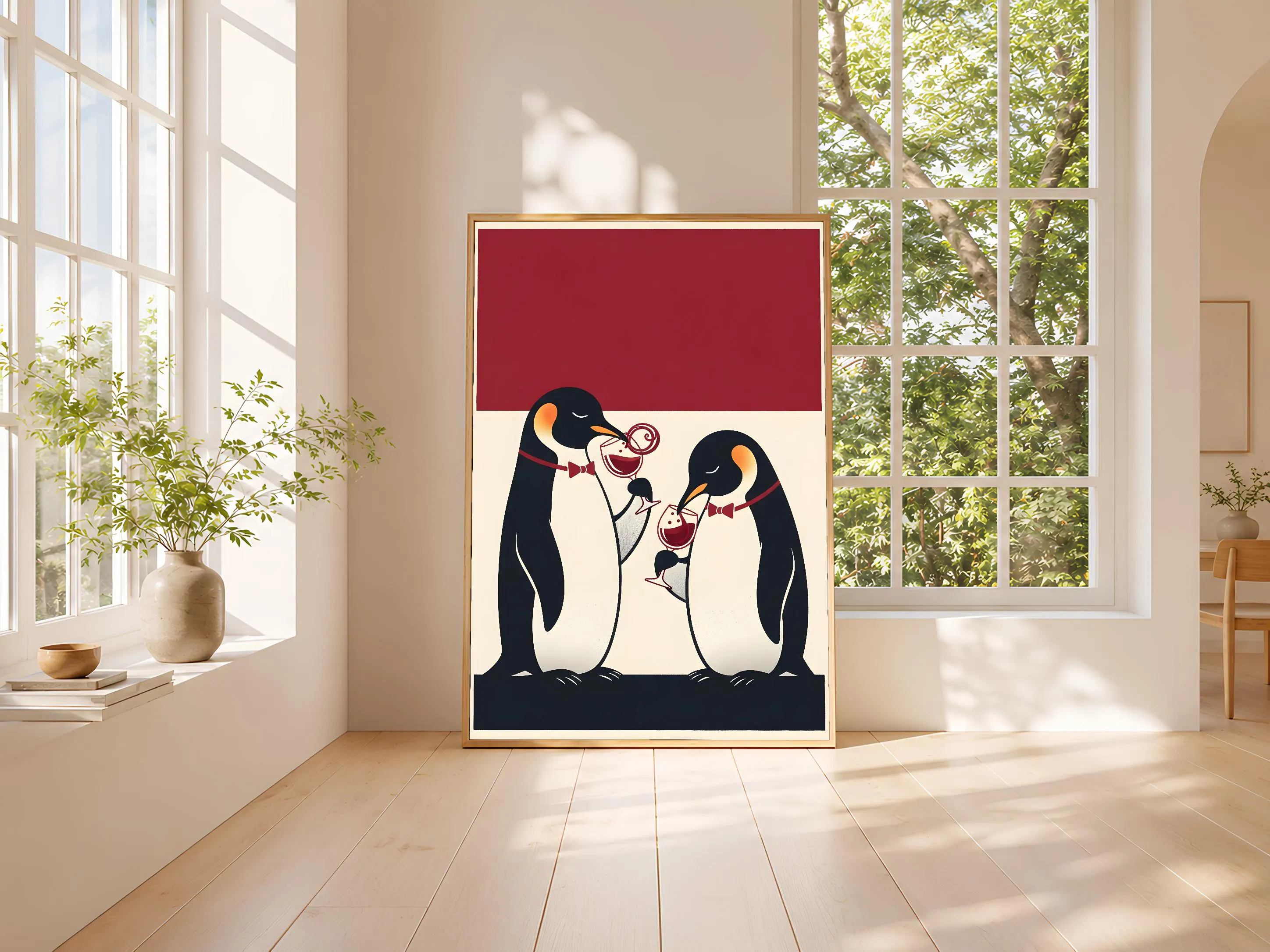 Penguin Wine Art Print, Funny Animal Poster, Retro Dining Room Wall Art, Quirky Bar Cart Decor, Wine Lover Gift, Housewarming Gift – Calm Wall Art by Artsify thumbnail 3