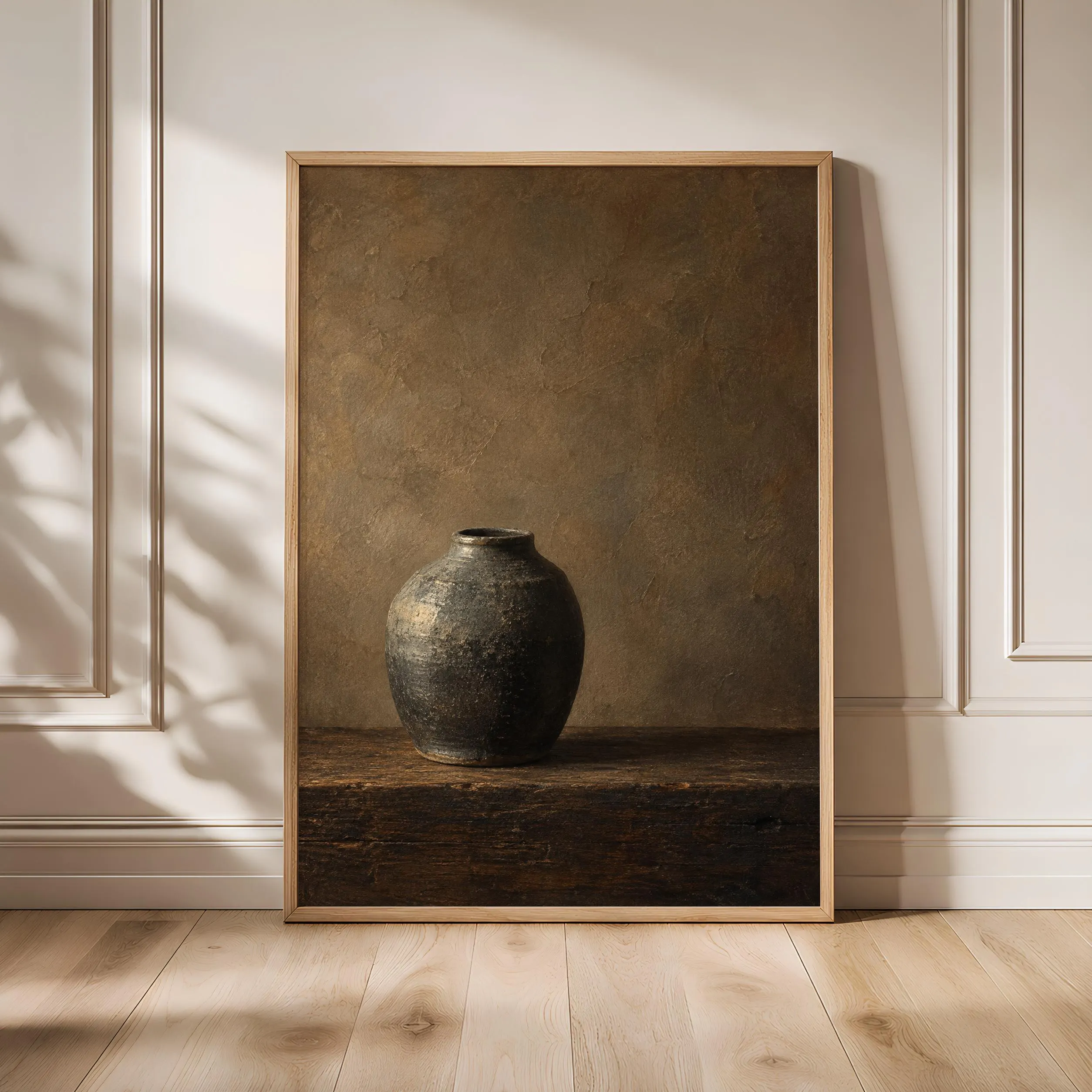 Black Stoneware Jar Wall Art, Moody Wabi Sabi Pottery Painting, Dark Decor – Calm Wall Art by Artsify