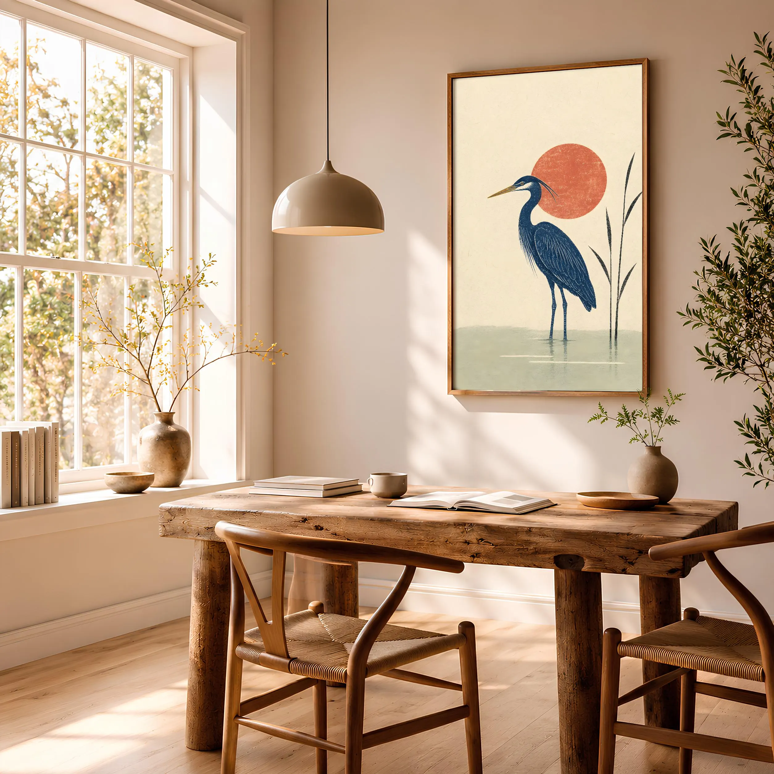 Heron Woodblock Print, Minimalist Bird Wall Art, Japanese Style Poster, Indigo Nature Decor, Housewarming Gift – Calm Wall Art by Artsify thumbnail 2