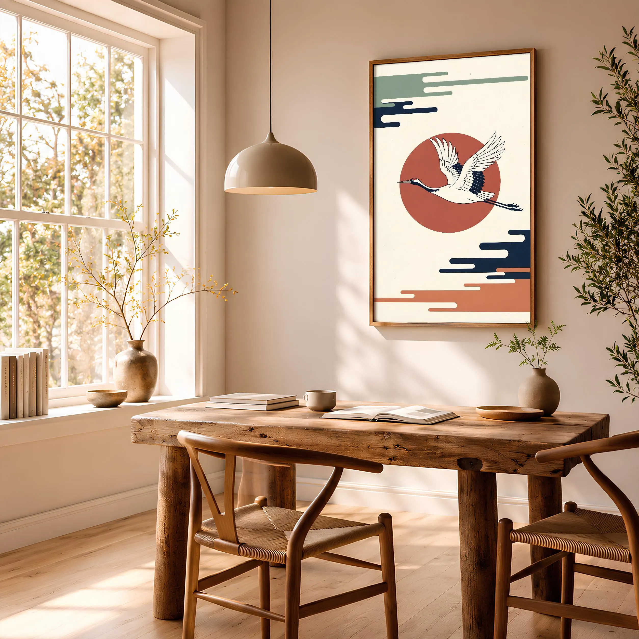 Japanese Crane Art Print, Minimalist Bird Wall Art, Red Sun Zen Poster, Asian Style Home Decor, A1/A2/A3/A4, Housewarming Gift – Calm Wall Art by Artsify thumbnail 2