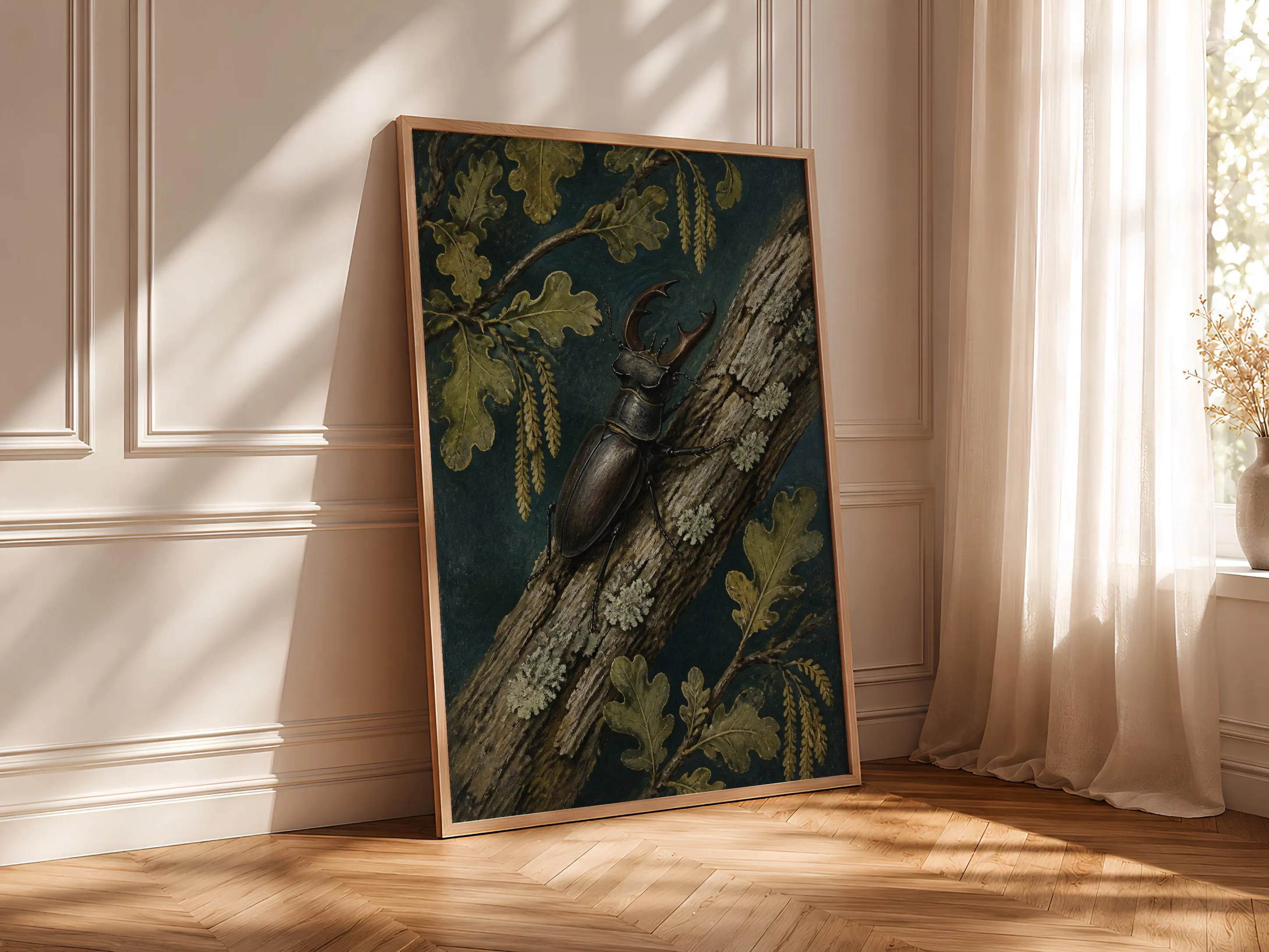 Stag Beetle Wall Art, Vintage Naturalist Illustration, Dark Teal Woodland Decor Print – Calm Wall Art by Artsify thumbnail 4