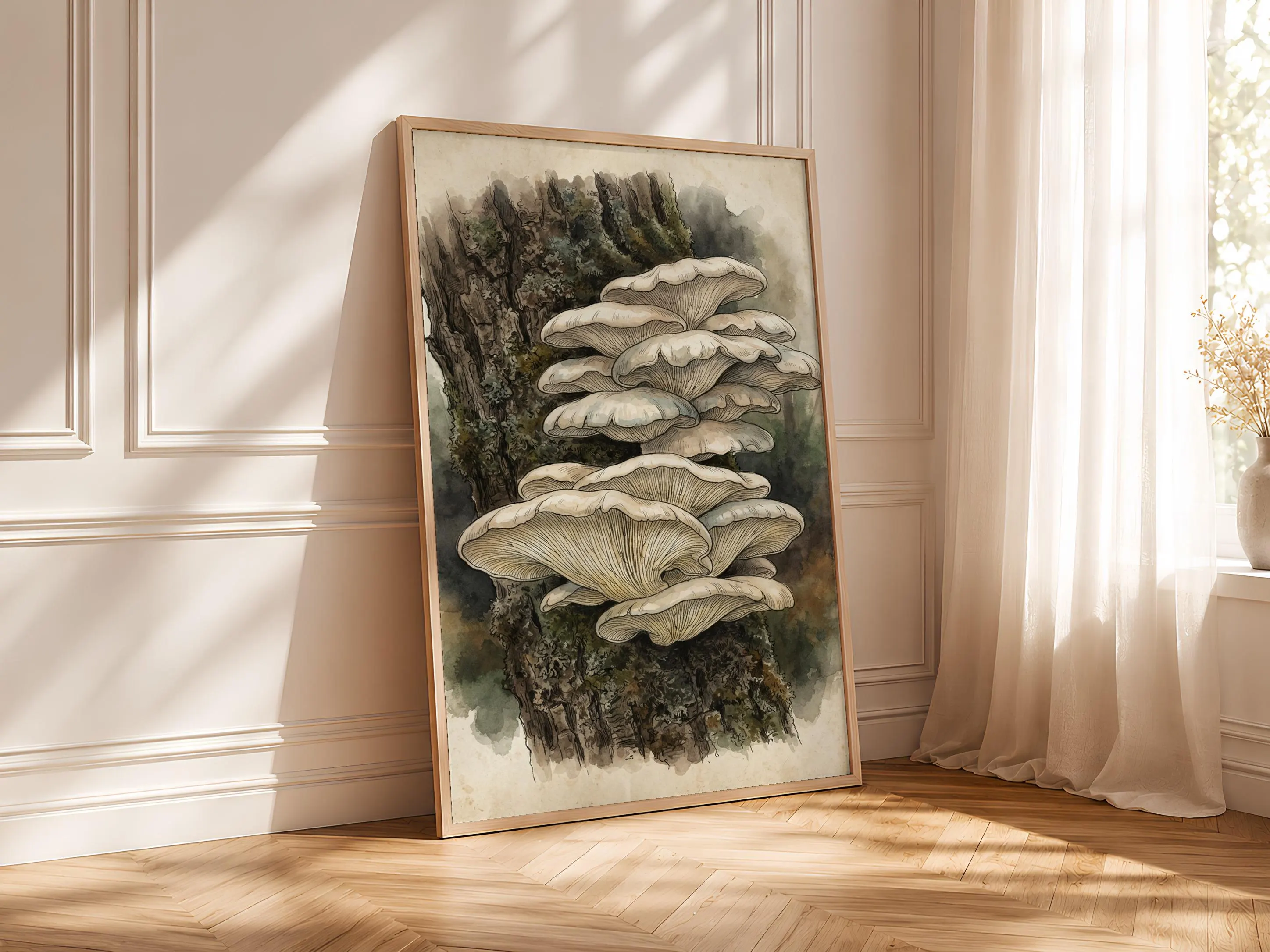 Oyster Mushroom Print, Vintage Botanical Poster, Charcoal Wall Art, Cottagecore Decor, Housewarming Gift – Calm Wall Art by Artsify thumbnail 4