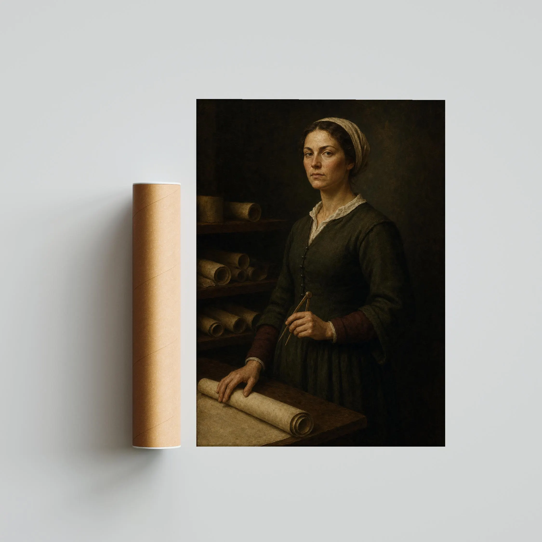 Renaissance Woman Portrait Print, Vintage Mapmaker Wall Art, Old Master Poster, Dark Academia Decor, Housewarming Gift – Calm Wall Art by Artsify thumbnail 5