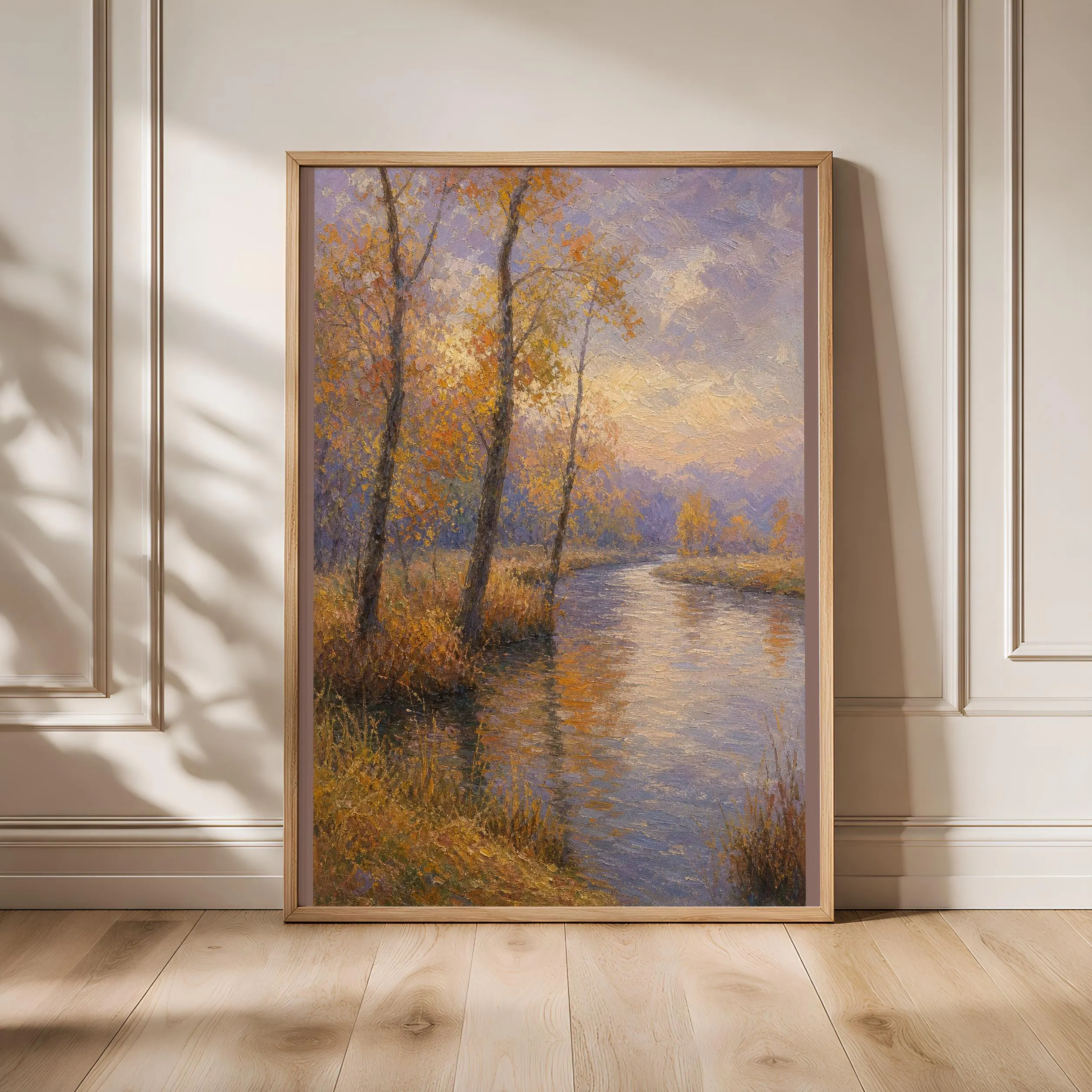 Monet Style River Print, Impressionist Landscape Wall Art, Amber Autumn Poster, Fall Cottage Decor, Housewarming Gift – Calm Wall Art by Artsify