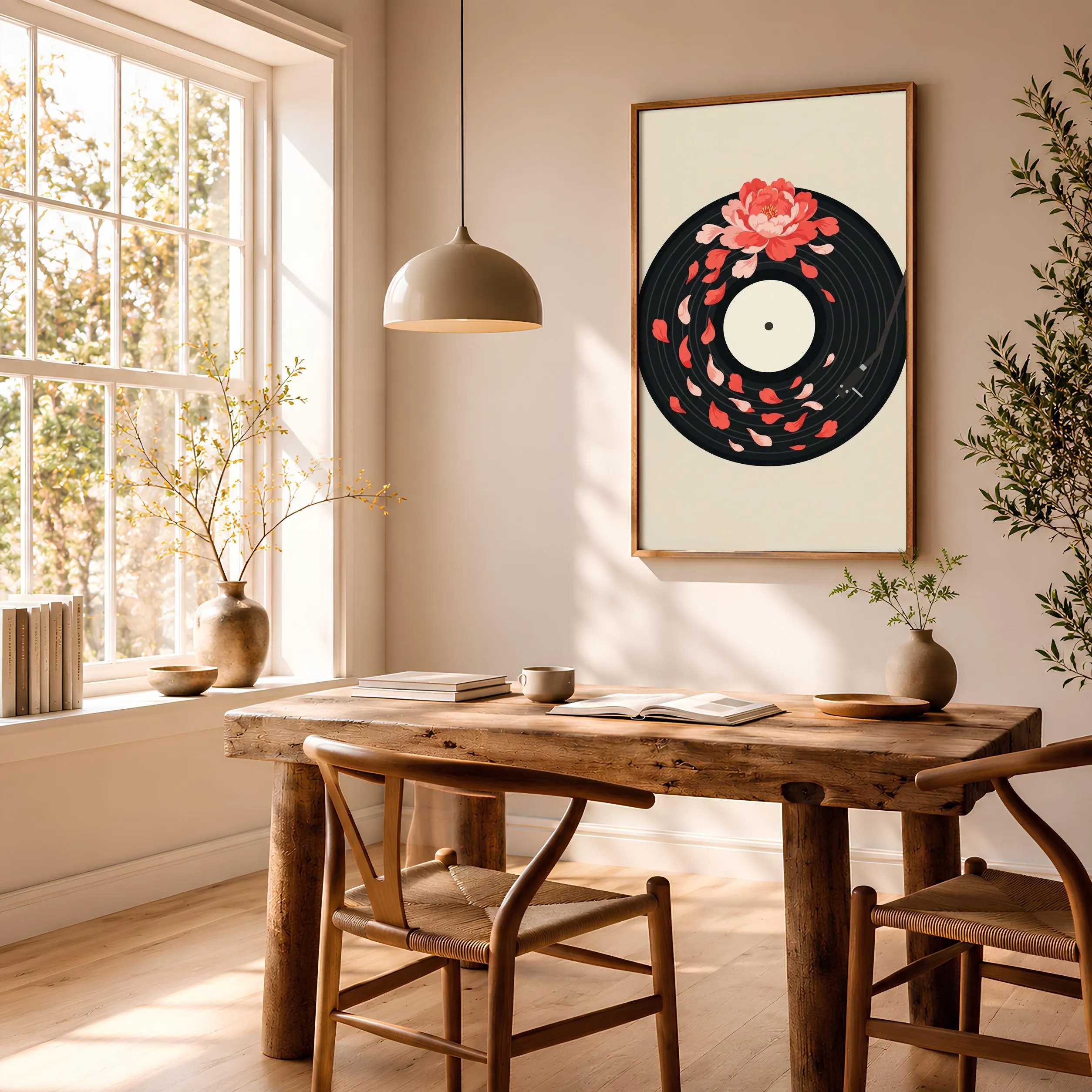 Peony Vinyl Record Print, Japanese Floral Music Poster, Coral Wall Art, Housewarming Gift – Calm Wall Art by Artsify thumbnail 2